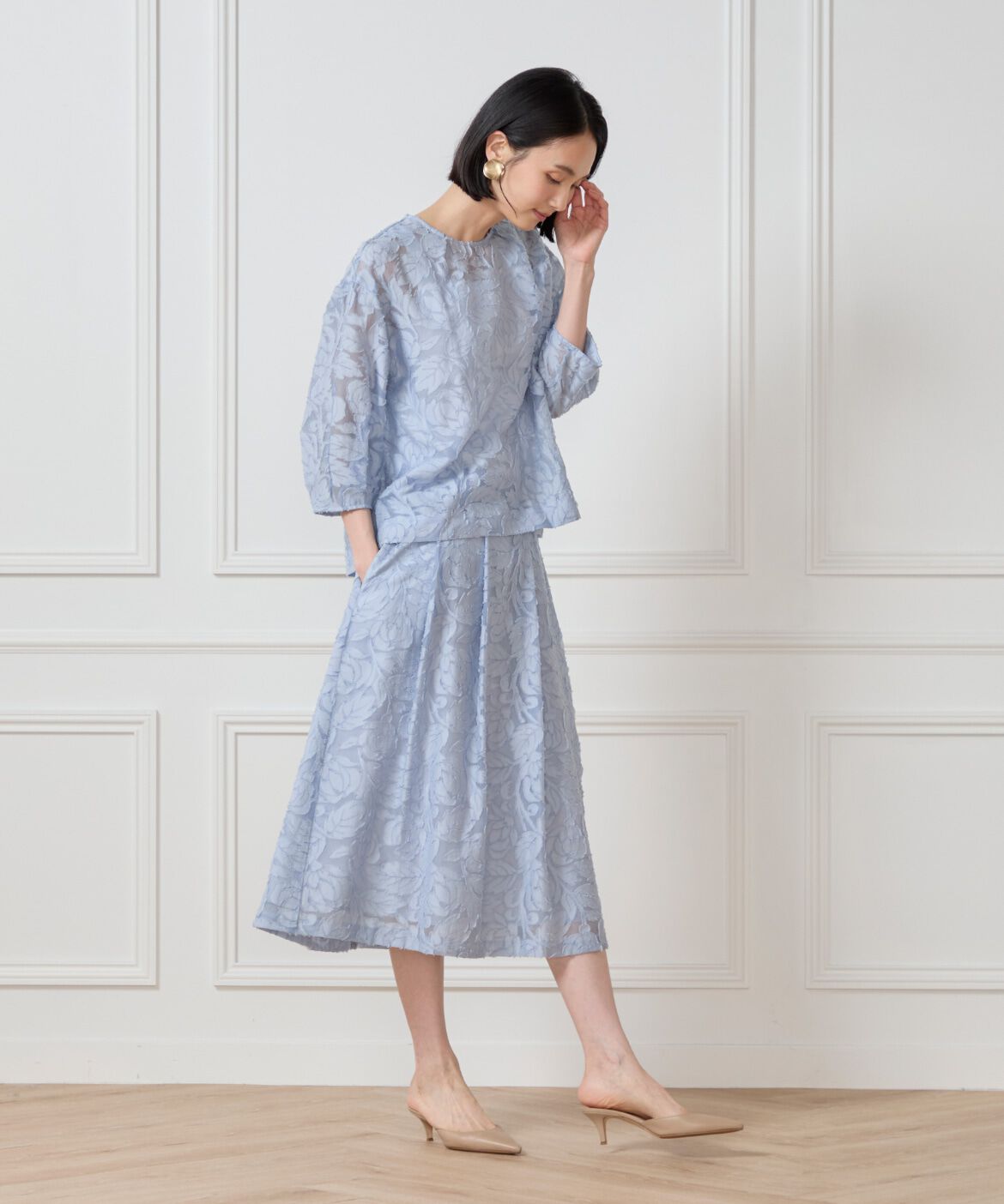 7-IDconcept.「カットジャカードスカート」|フレア|