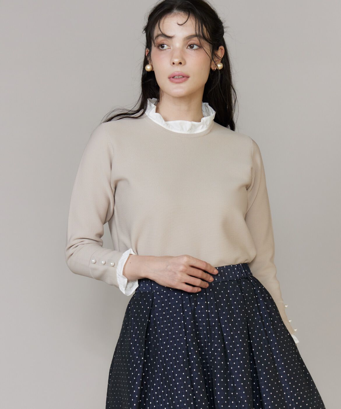 Maglie le cassetto「フリルドッキングニットプルオーバー」|ニット・セーター|ベージュ2