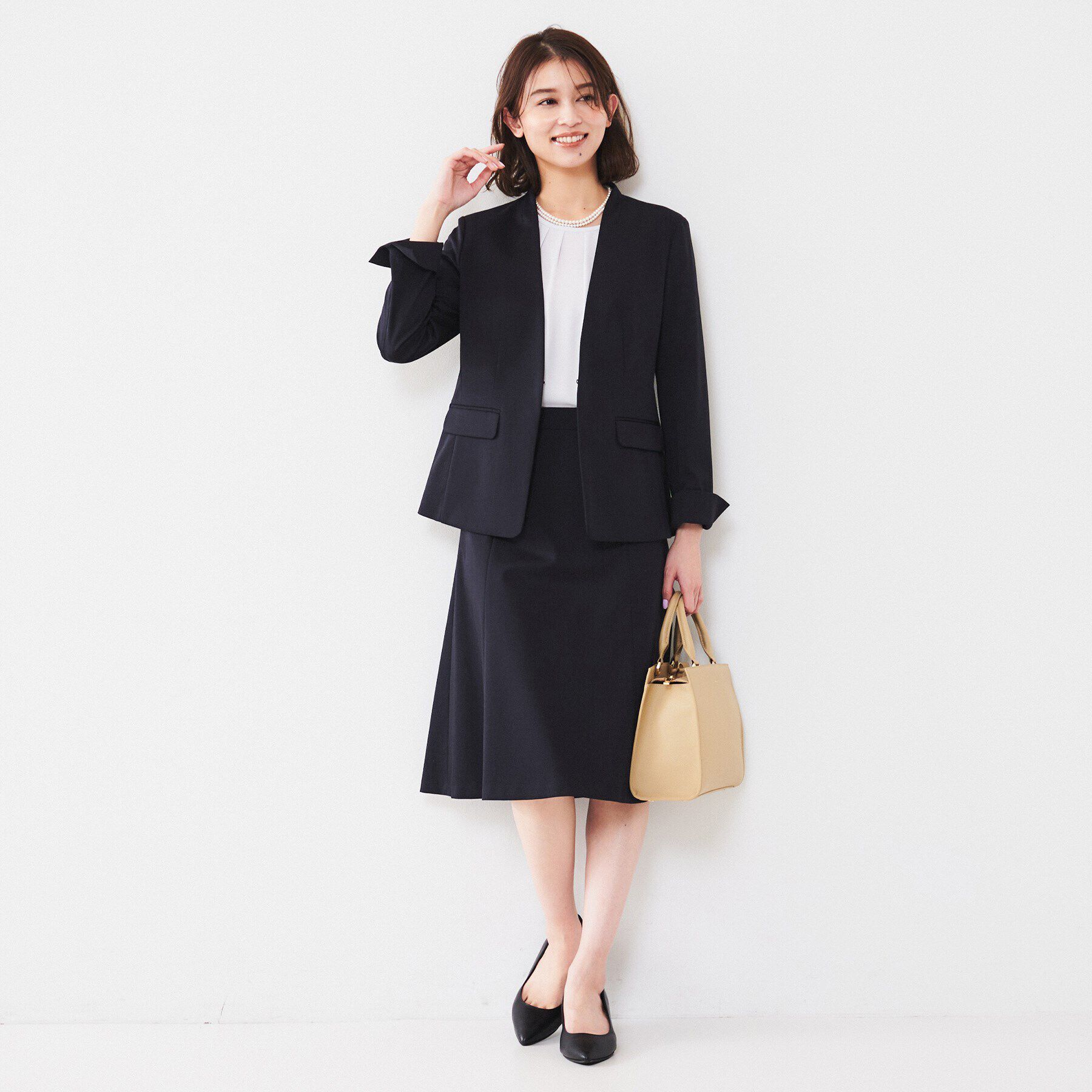 UNTITLED「【通勤スーツ】コットン混ジャージ カラーレスジャケット」|ノーカラージャケット|