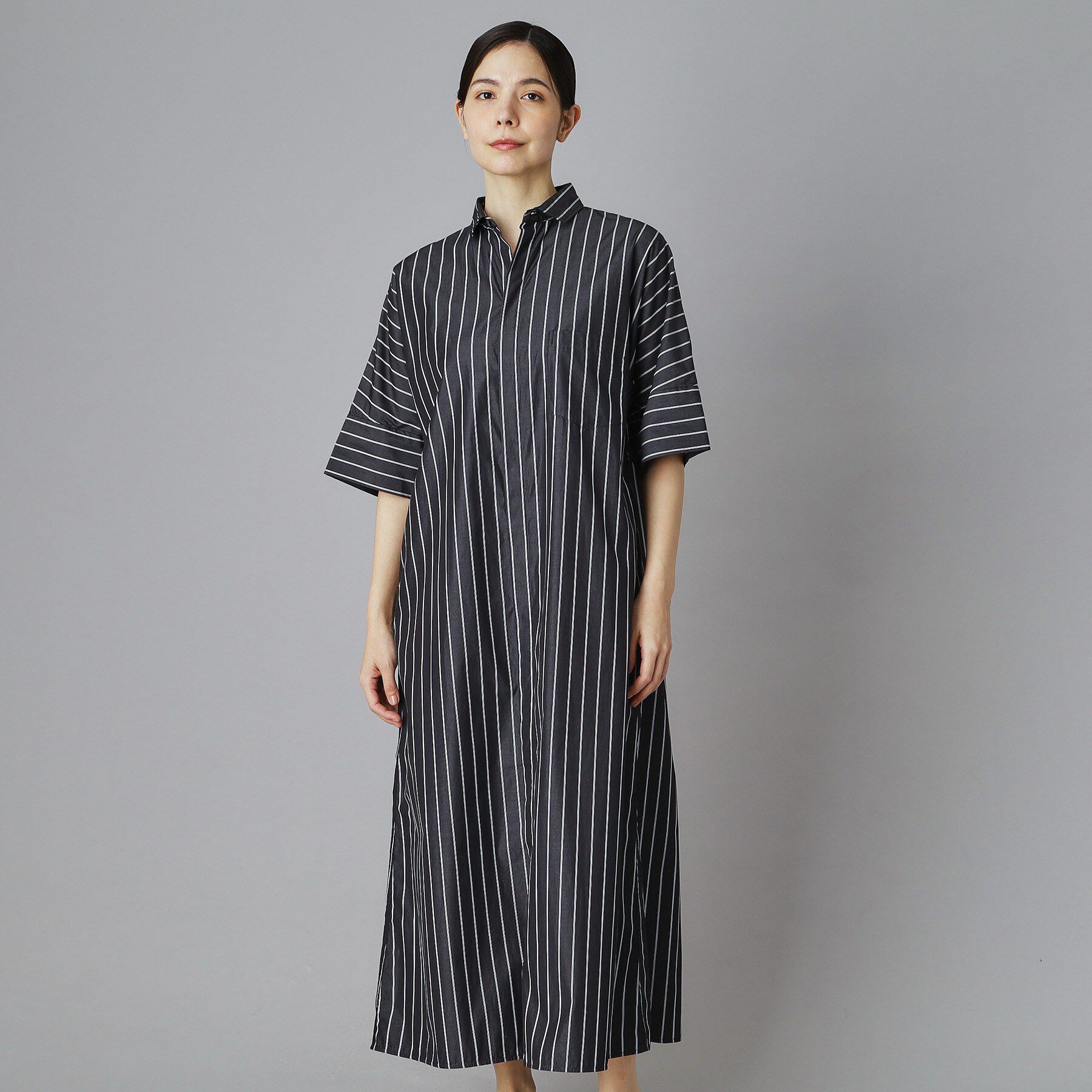 DRESSTERIOR「TICCA（ティッカ）テント半袖ストライプシャツワンピース」|ワンピース|