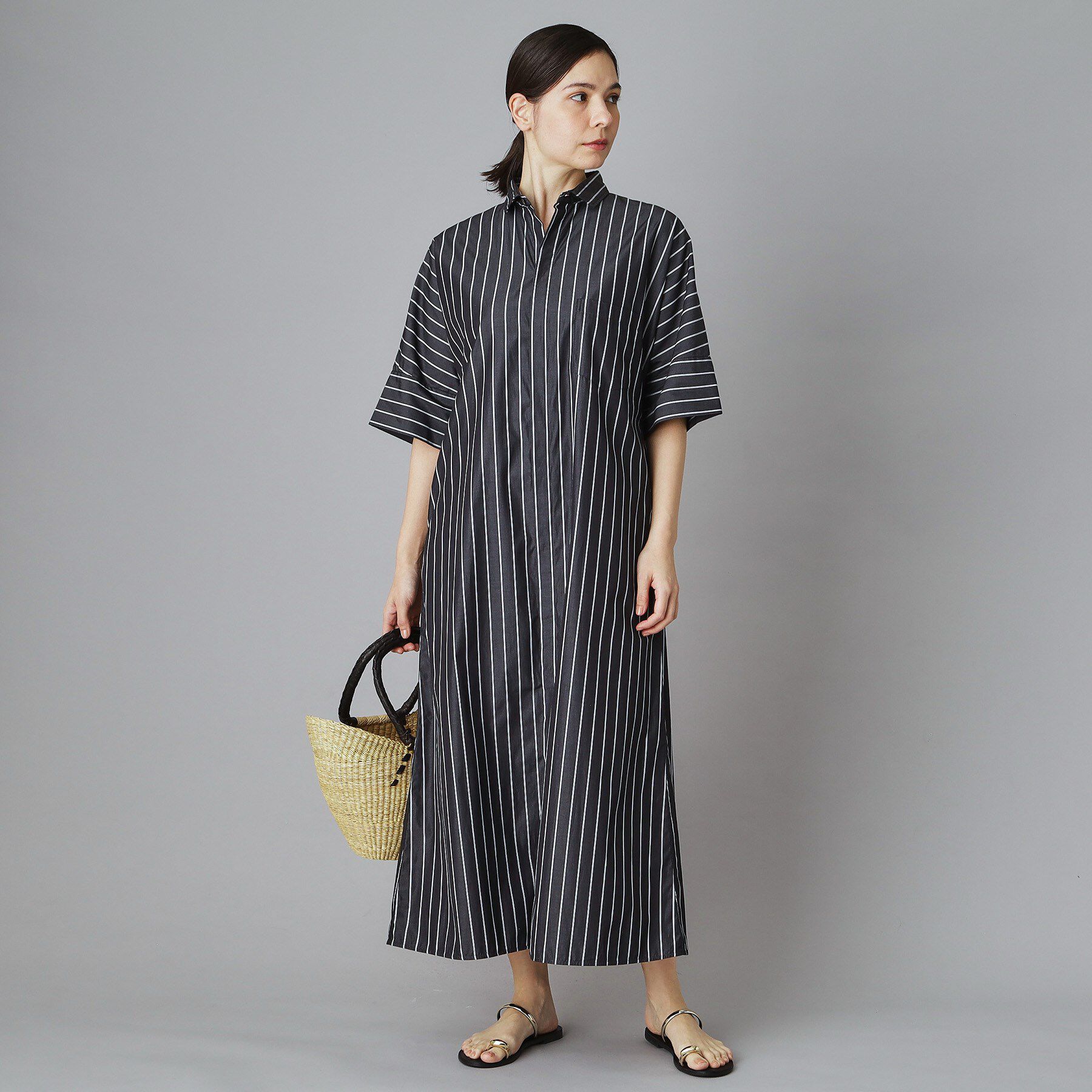 DRESSTERIOR「TICCA（ティッカ）テント半袖ストライプシャツワンピース」|ワンピース|