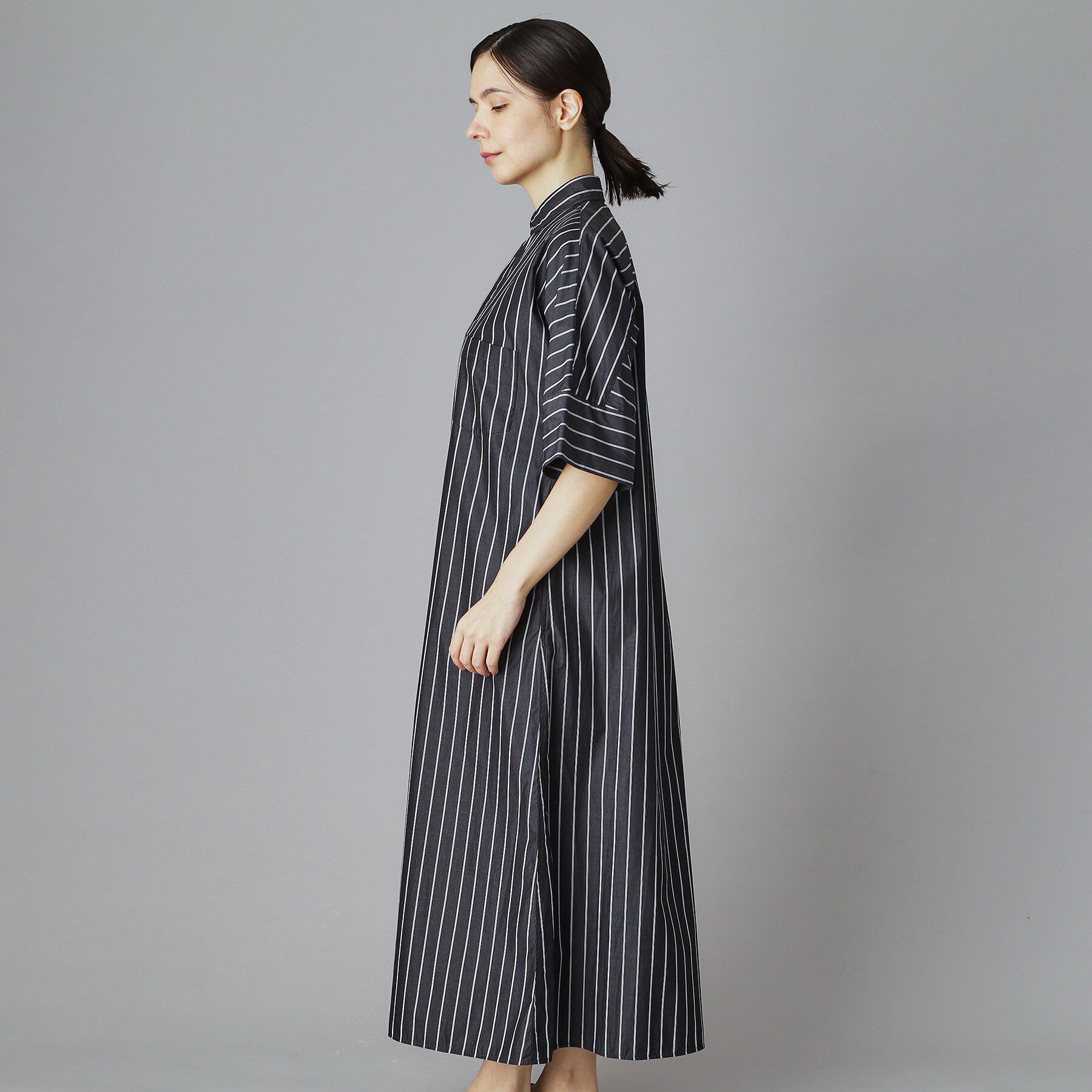 DRESSTERIOR「TICCA（ティッカ）テント半袖ストライプシャツワンピース」|ワンピース|