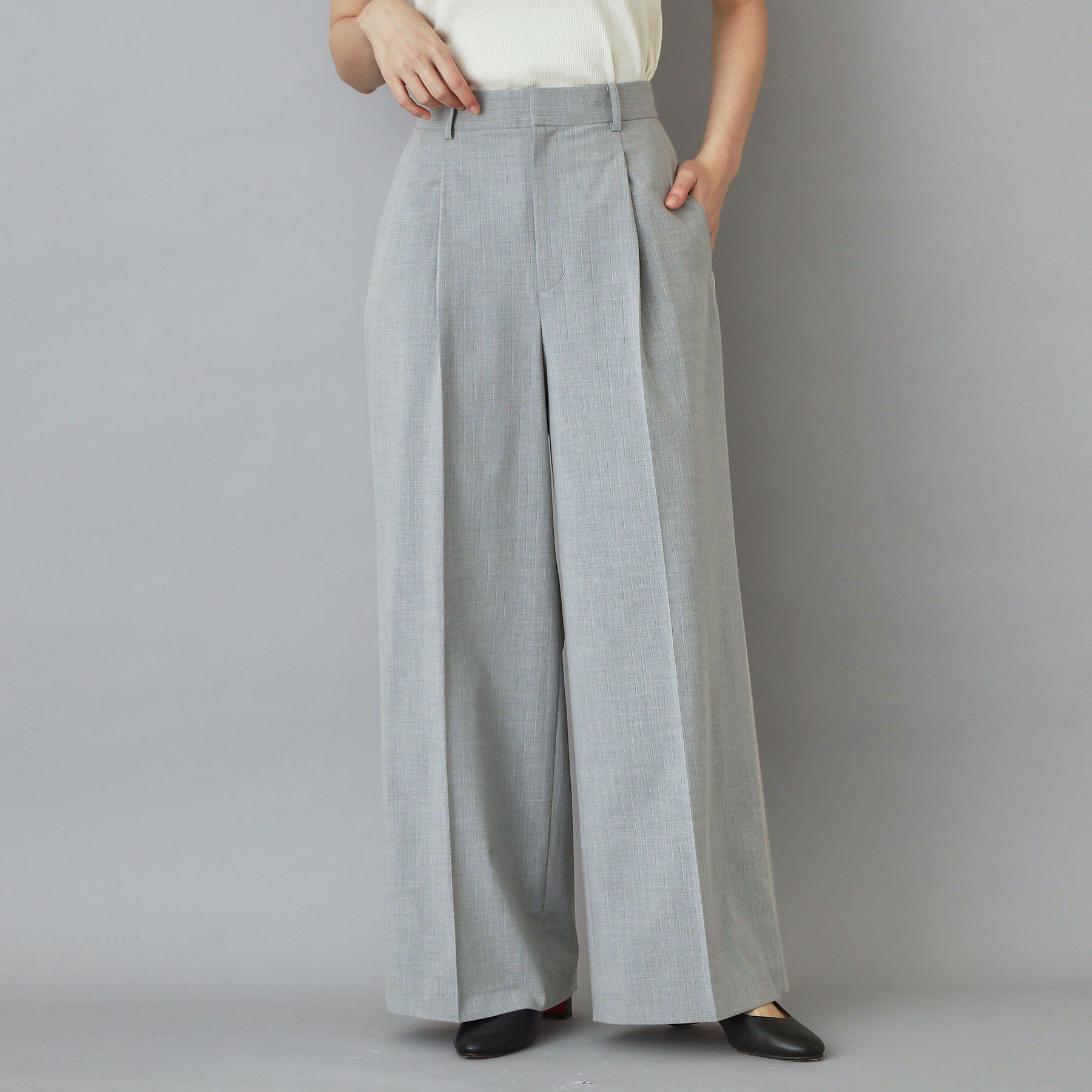 DRESSTERIOR「ストライプ2WAYストレッチサイドラインワイドパンツ」|その他|グレー(312)