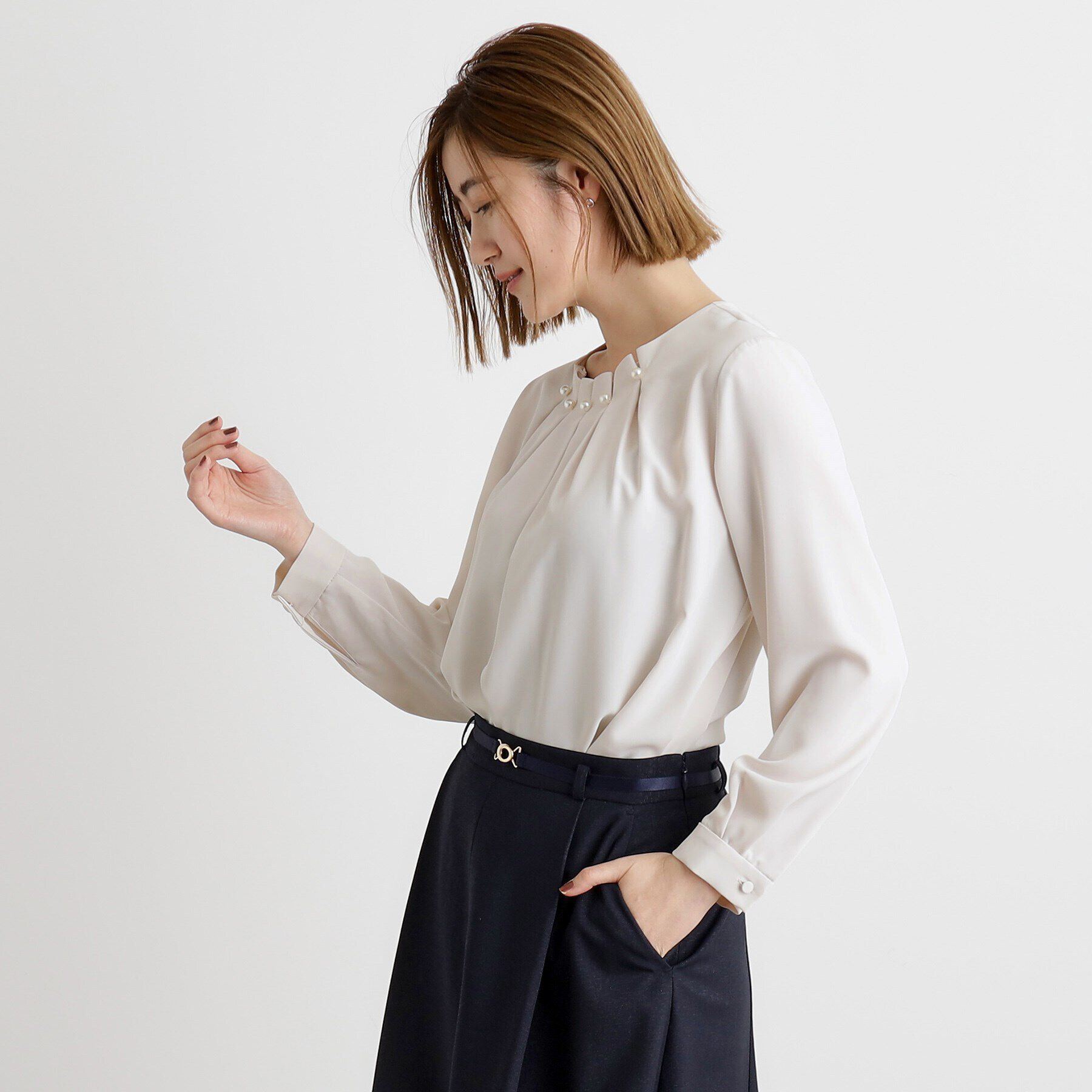 grove「パール調タックブラウス」|シャツ・ブラウス|