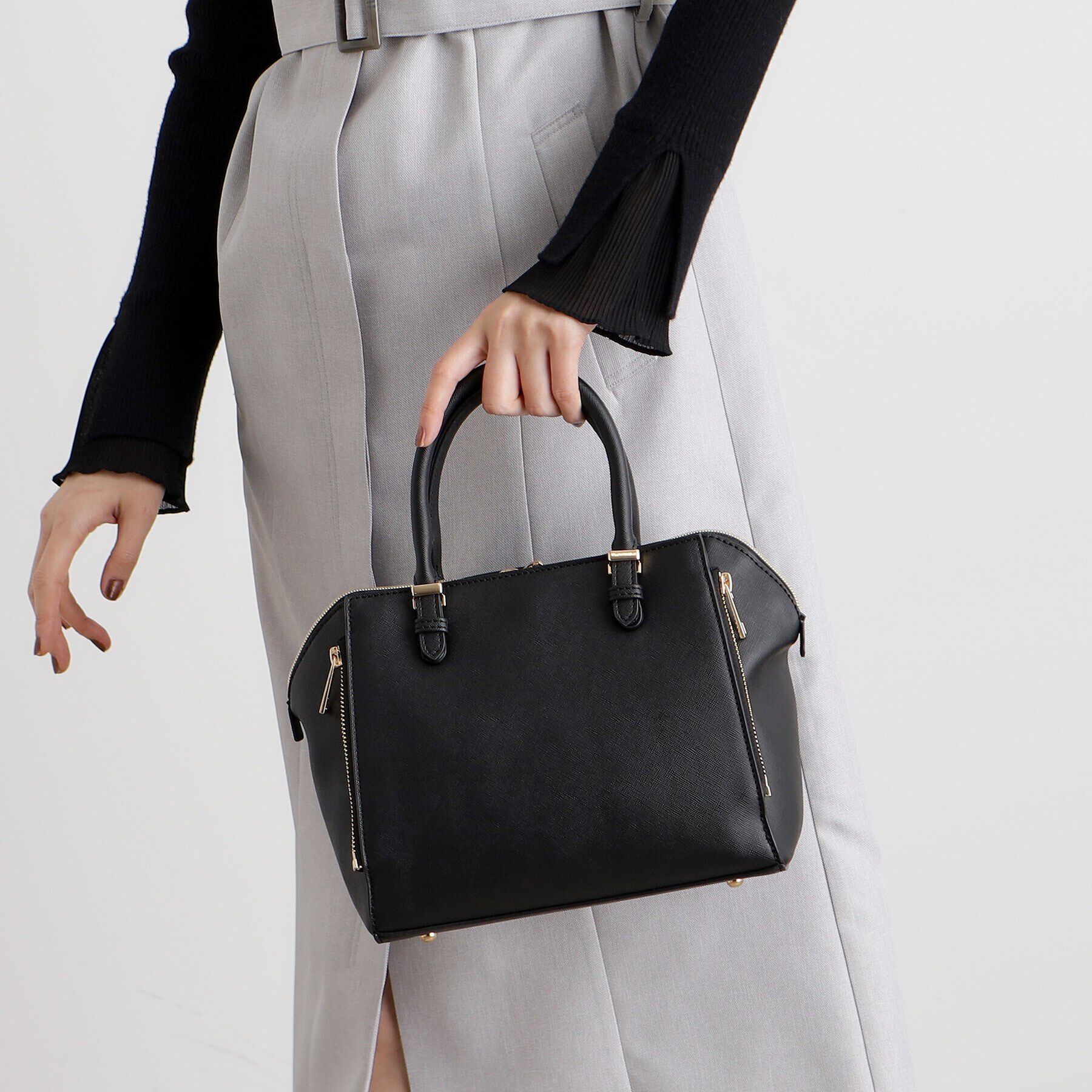 grove「【人間工学】タテZipメタルベルトサブ付き2WAYトート【入卒対応可】」|ショルダー・メッセンジャー|ブラック(019)