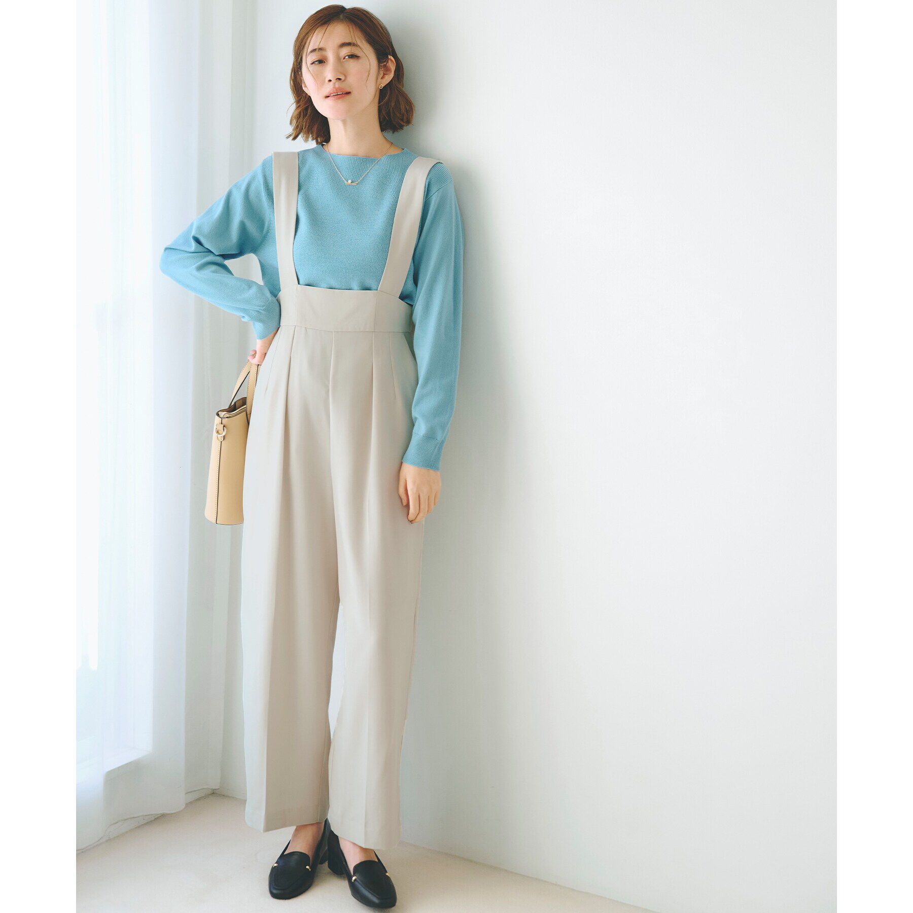 grove「ハイウエストサロペット」|オールインワン|ライトベージュ(05