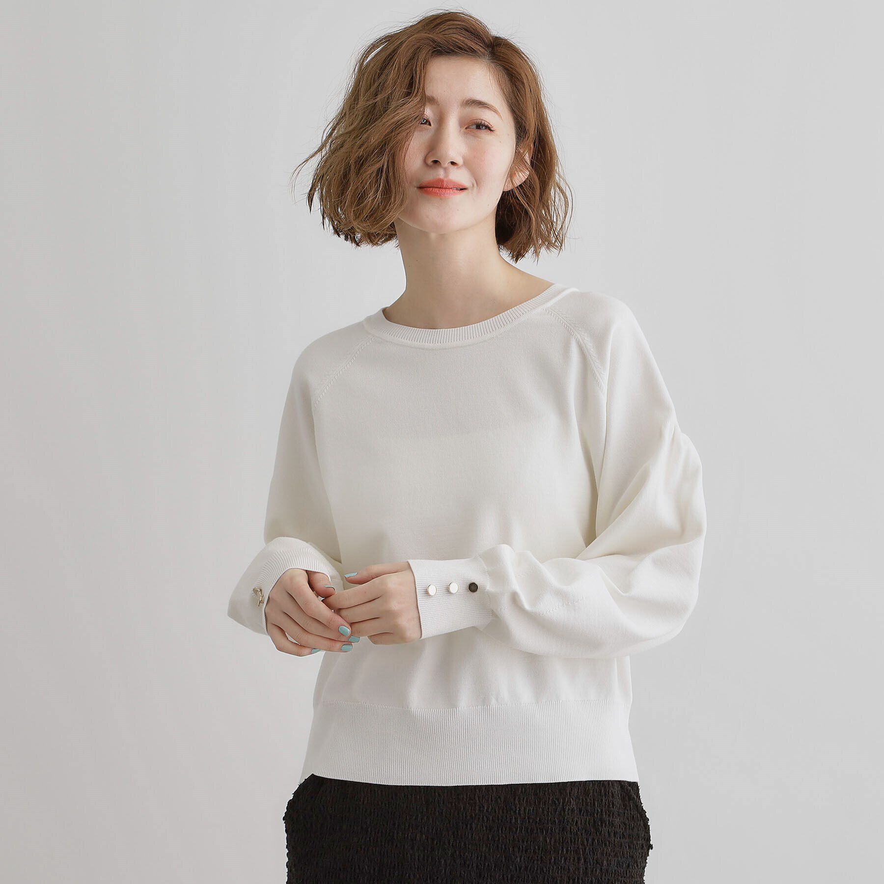 grove「袖口釦ボリュームスリーブクルーネックニット」|ニット・セーター|オフホワイト(003