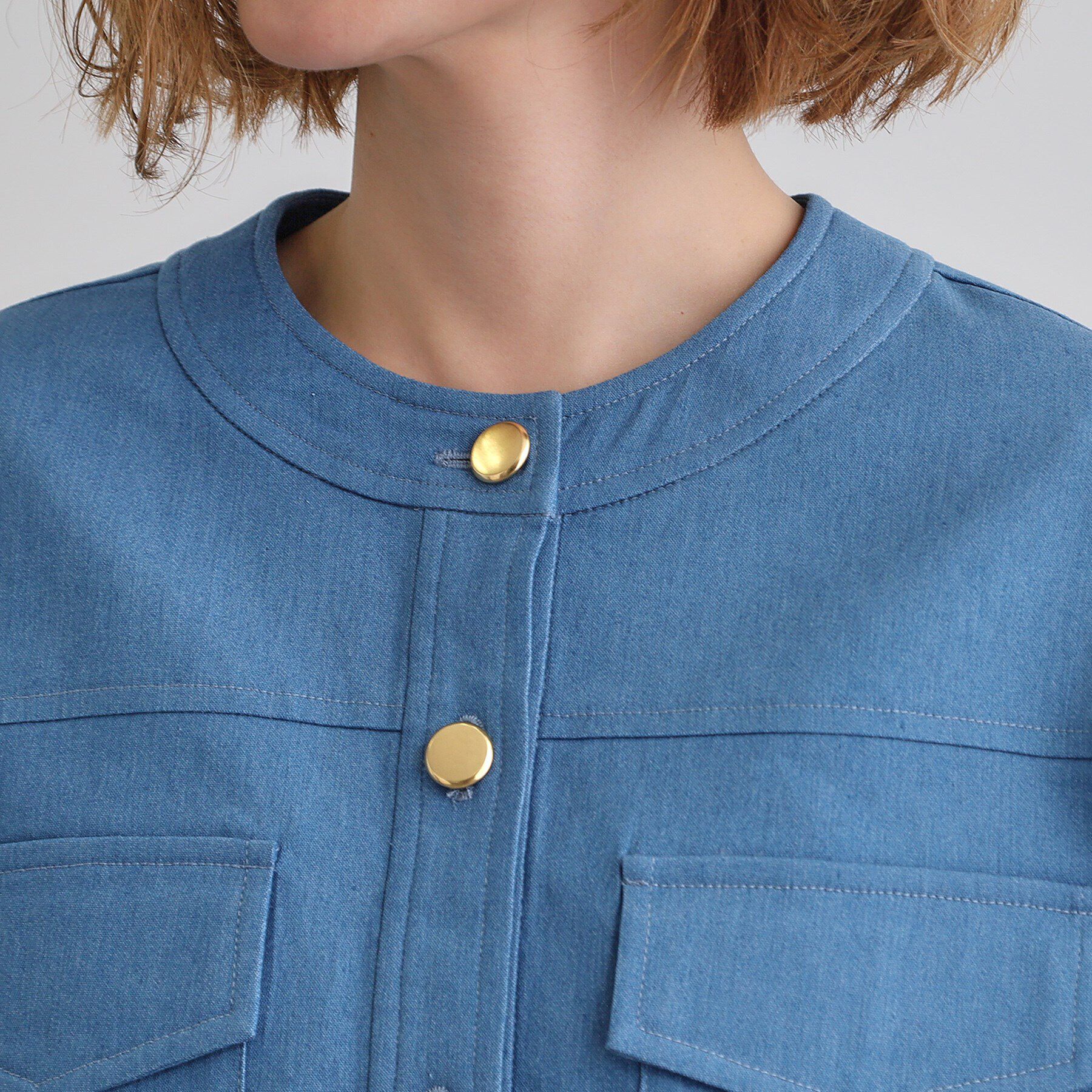 grove「ライトデニムノーカラージャケット」|デニムジャケット|