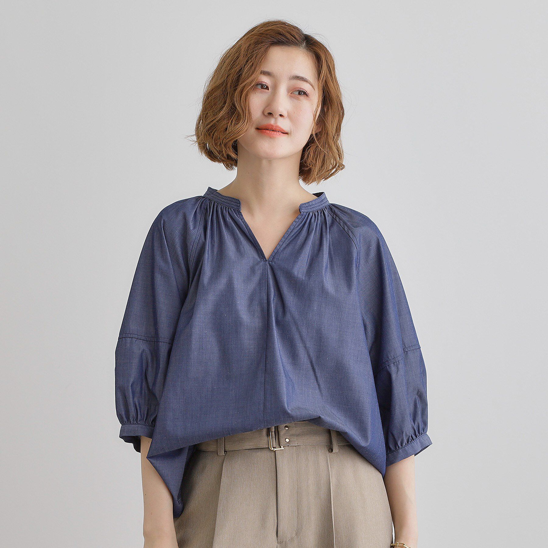 grove「【夏に嬉しい機能付き】ランタンスリーブシャツブラウス」|シャツ・ブラウス|