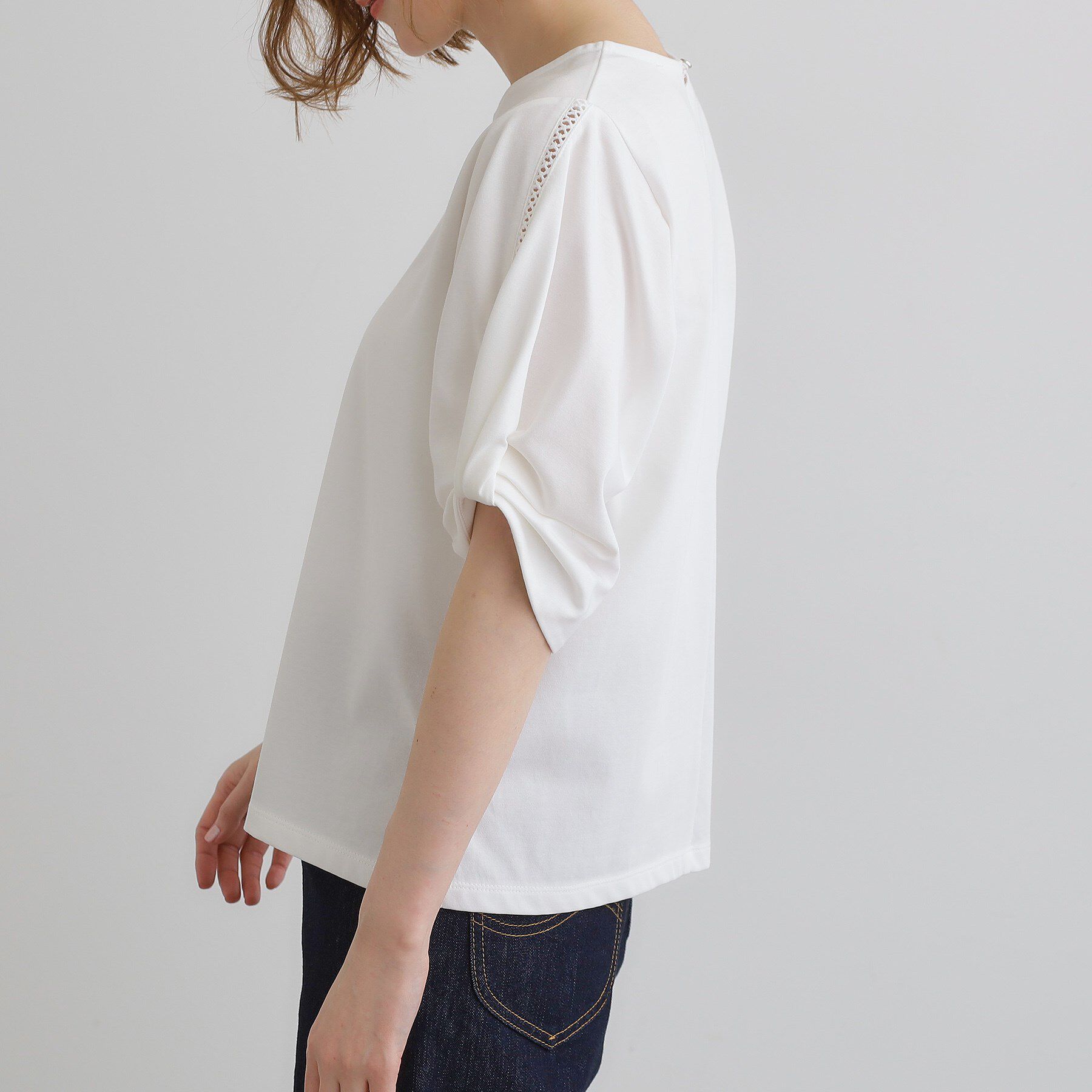 grove「【接触冷感・UVカットetc】レース切替え袖ねじりプルオーバー」|Tシャツ・カットソー|