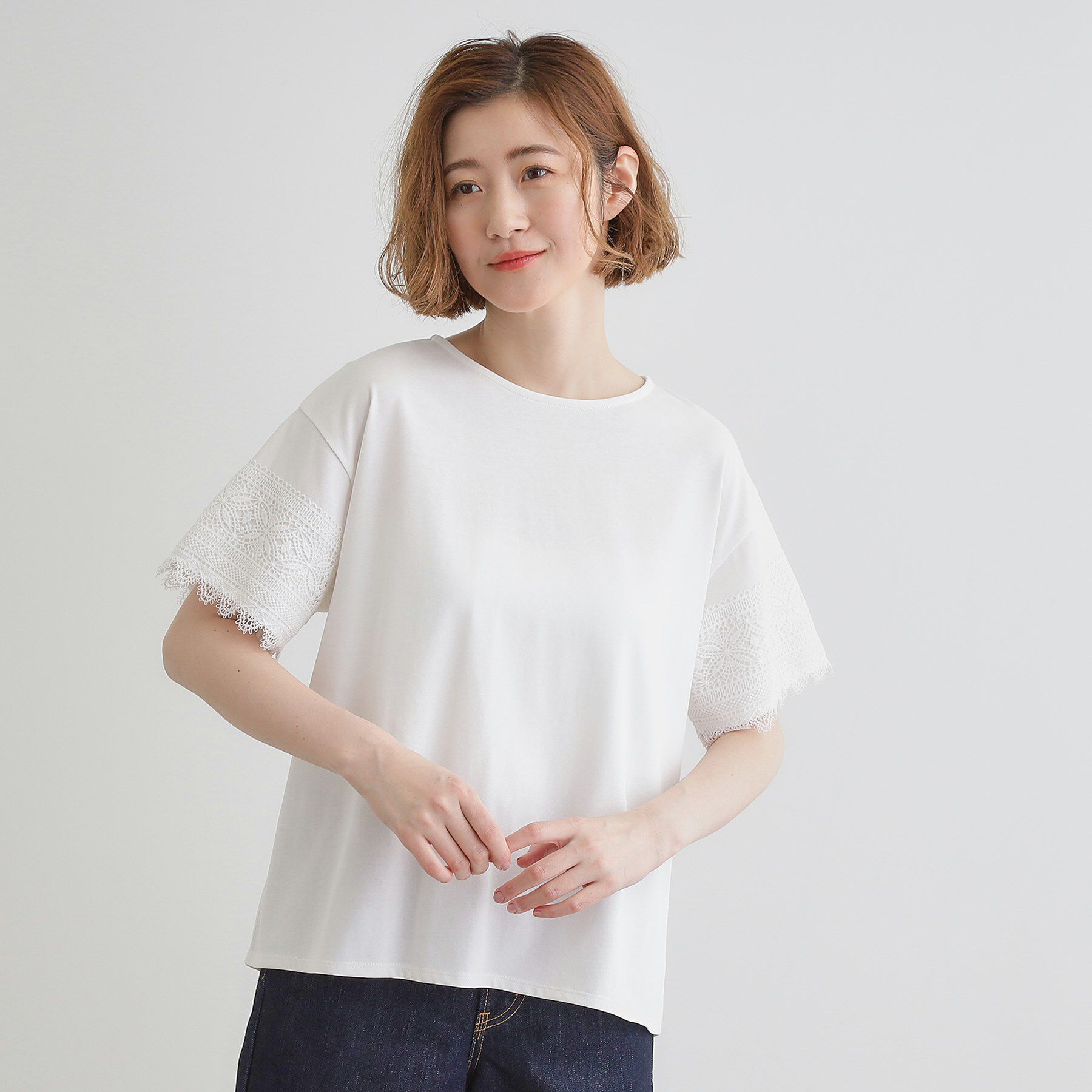 grove「【洗える/二の腕カバー】上品なレースで叶える、きちんと見えの夏Tシャツ」|Tシャツ・カットソー|