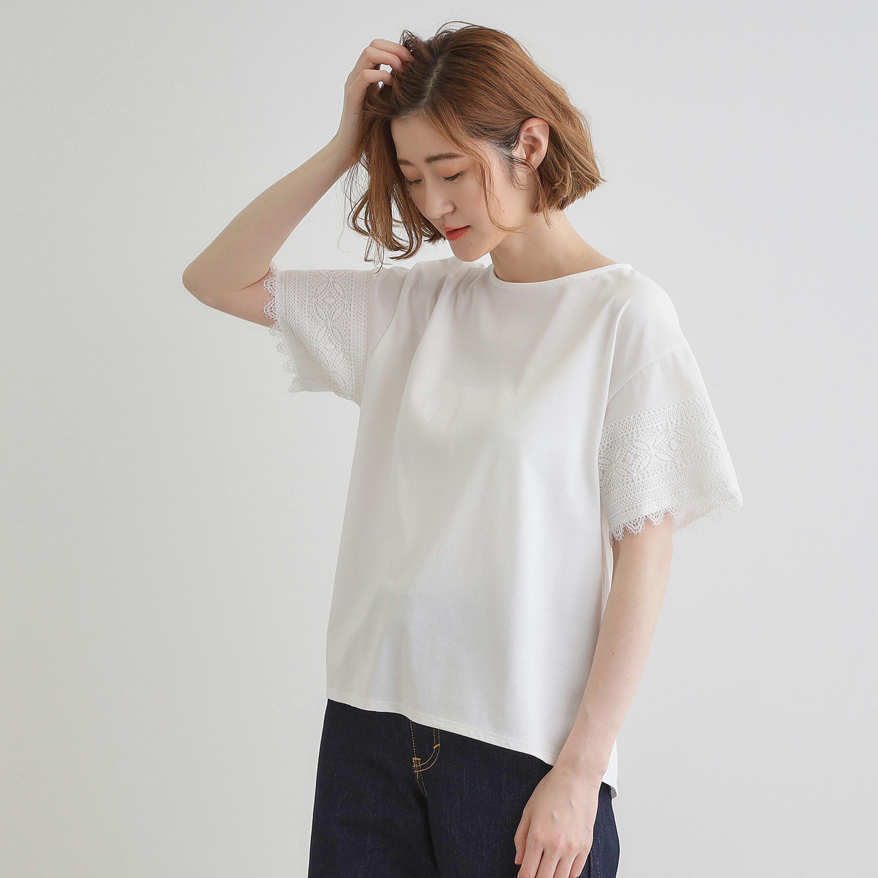 grove「【洗える/二の腕カバー】上品なレースで叶える、きちんと見えの夏Tシャツ」|Tシャツ・カットソー|
