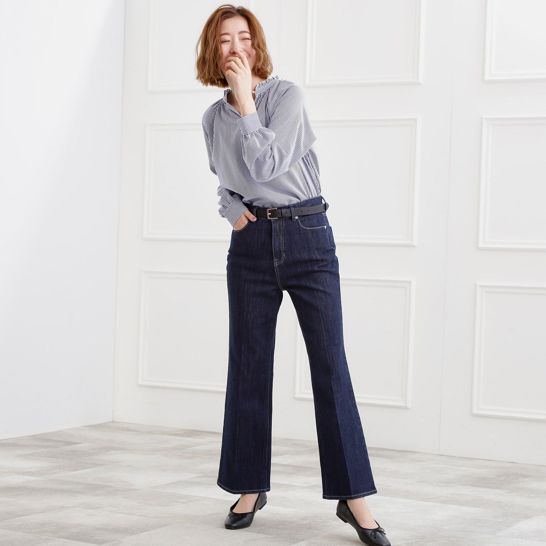 grove「【選べる着丈】美シルエットデニムソフトフレアーパンツ」|デニム|