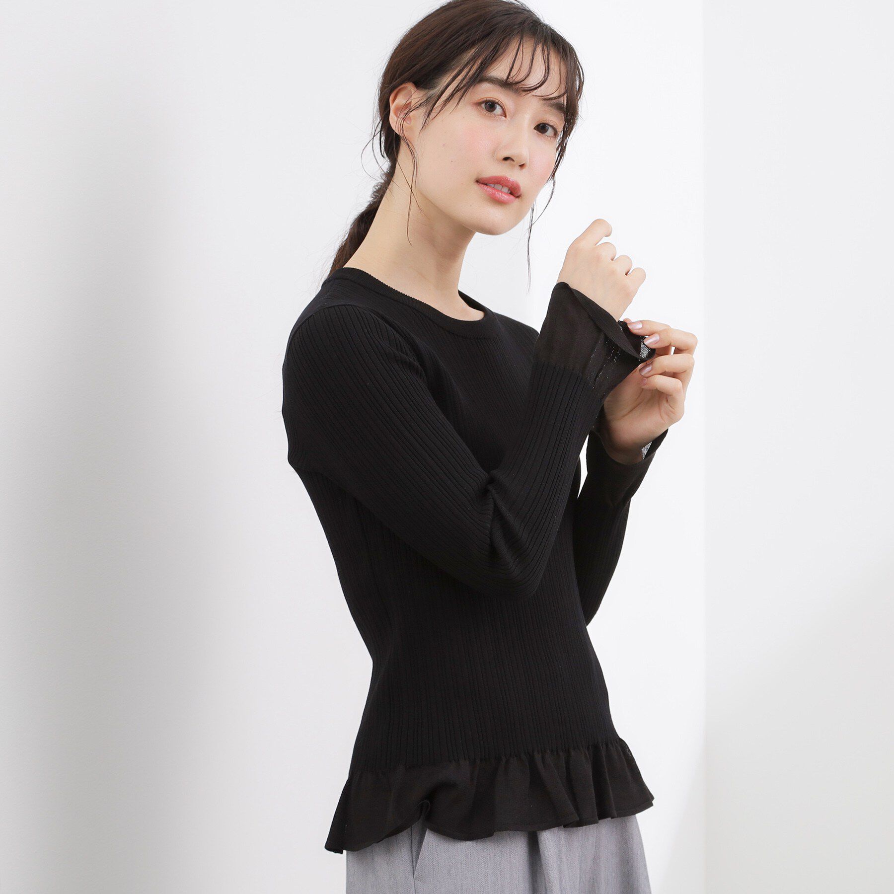 grove「シアーフリルリブニットプルオーバー」|ニット・セーター|