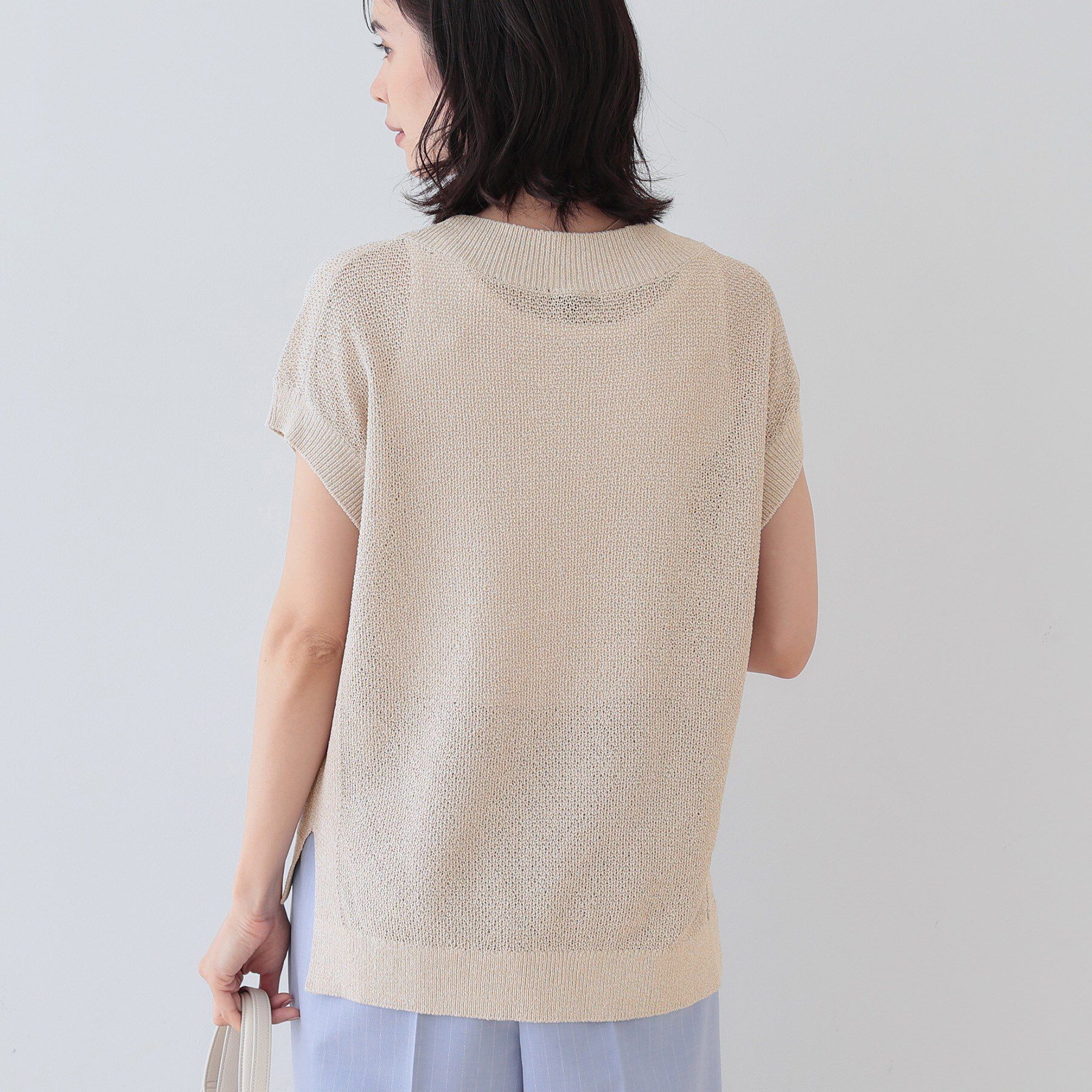 INDIVI「【和紙混素材】フレンチスリーブミックスカラーニット」|ニット・セーター|