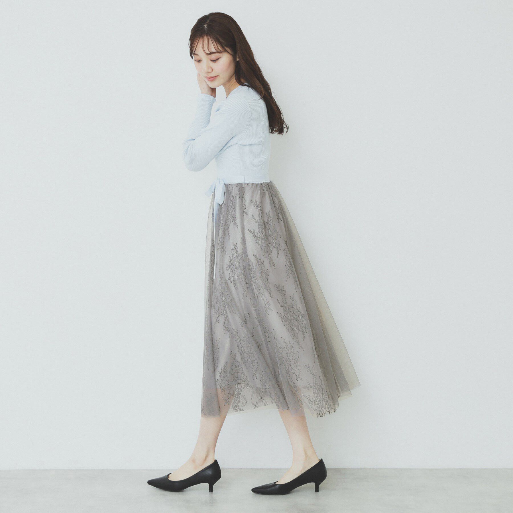 index「チュールレーススカートドッキングワンピース【洗濯機洗い可】」|ワンピース|