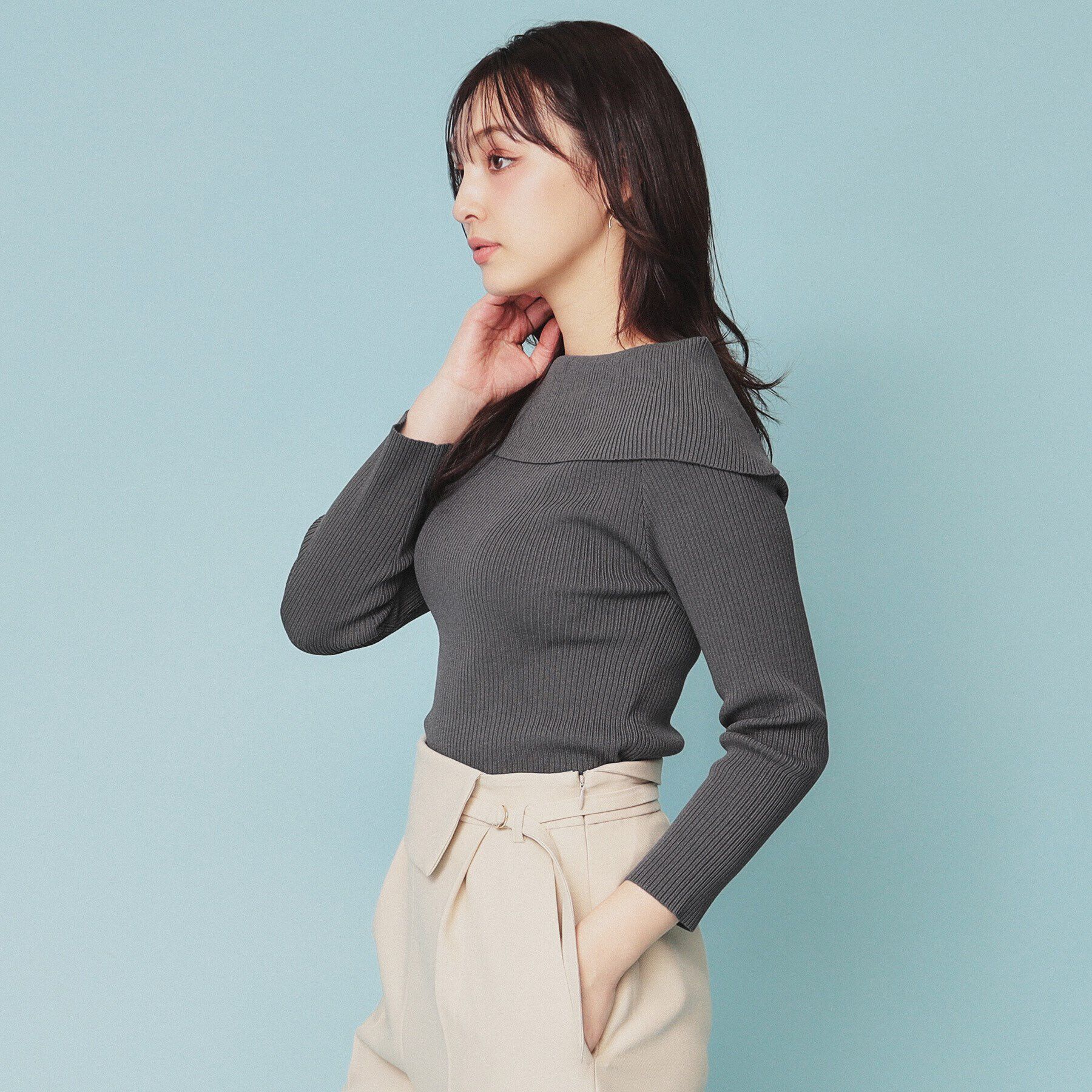 index「《美人百花掲載》オフショルダーリブニット【洗濯機洗い可/抗ピル】」|ニット・セーター|