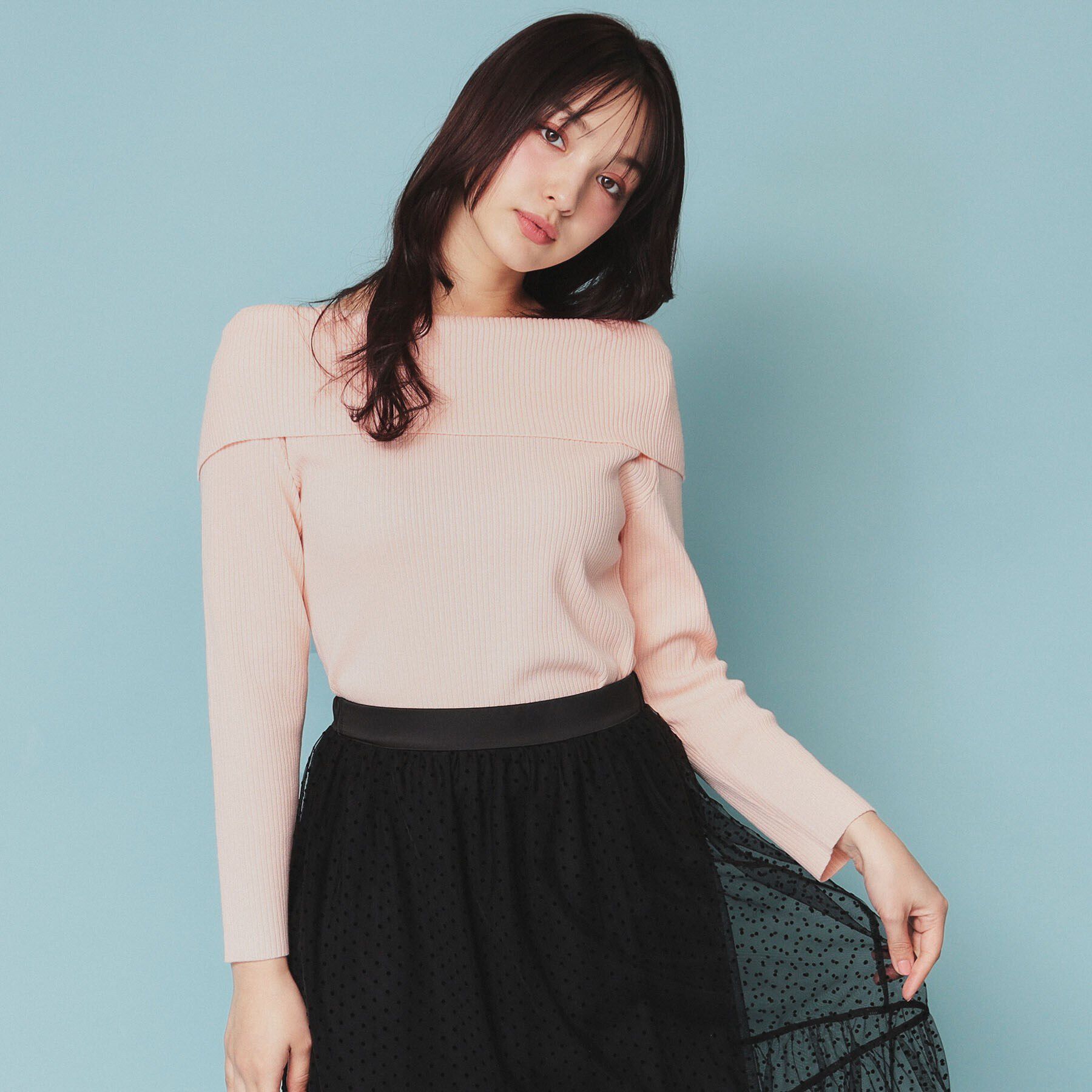 index「《美人百花掲載》オフショルダーリブニット【洗濯機洗い可/抗ピル】」|ニット・セーター|ライトピンク(070