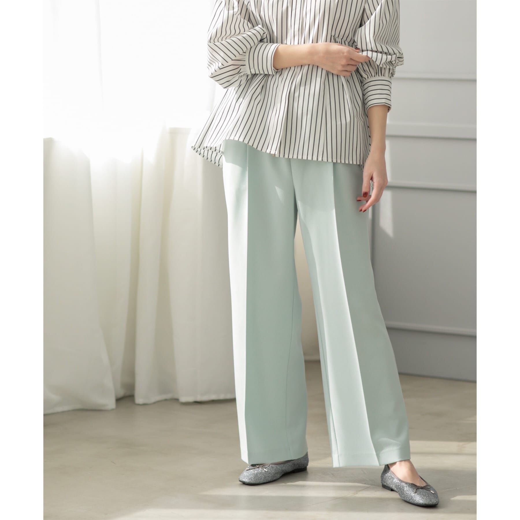 OPAQUE.CLIP「《SS-LLsize》美脚ストレッチイージーワイドパンツ【洗濯機洗い可/防シワ】」|その他|サックスブルー(09