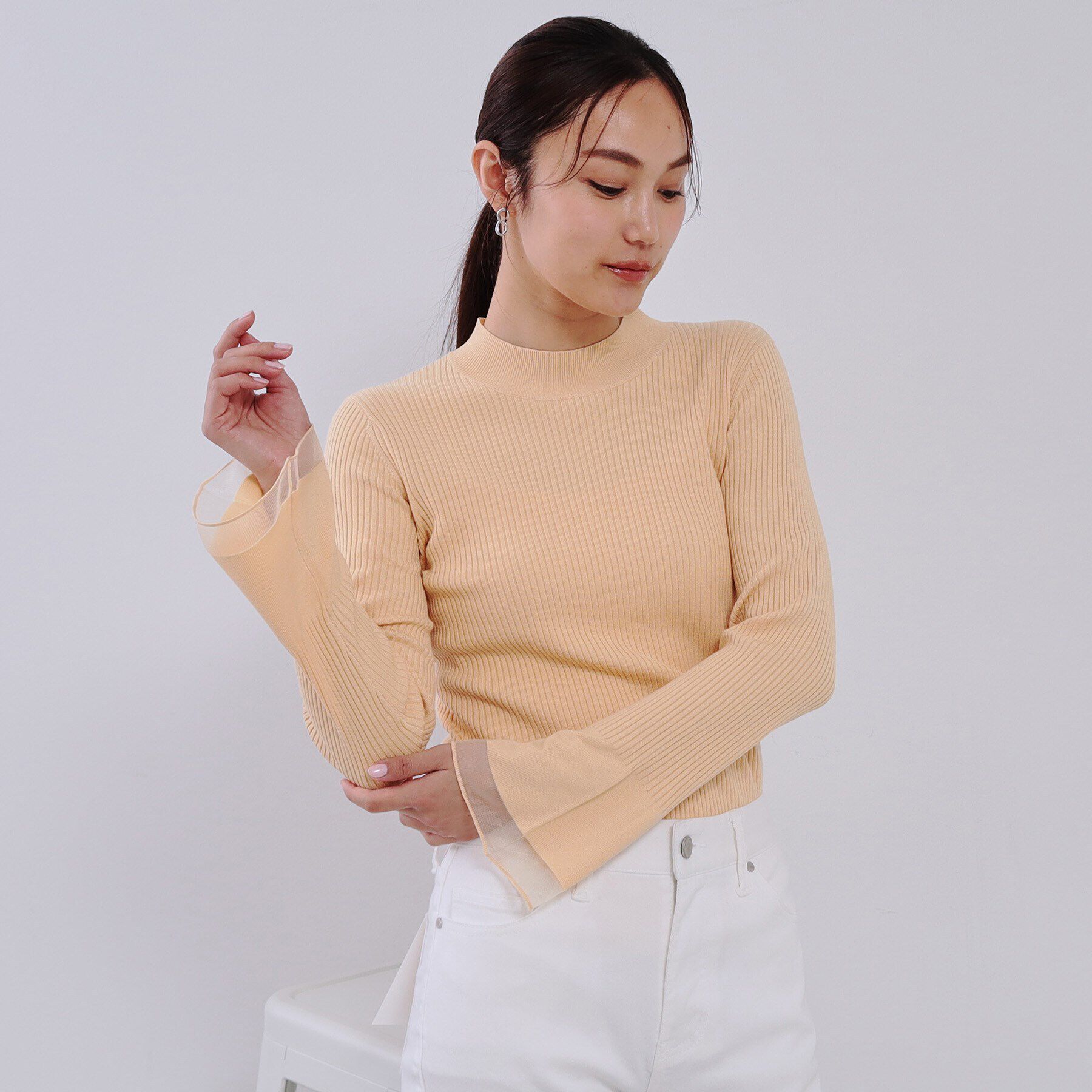 OPAQUE.CLIP「フレアスリーブリブニット【洗濯機洗い可】」|ニット・セーター|オレンジ(065)