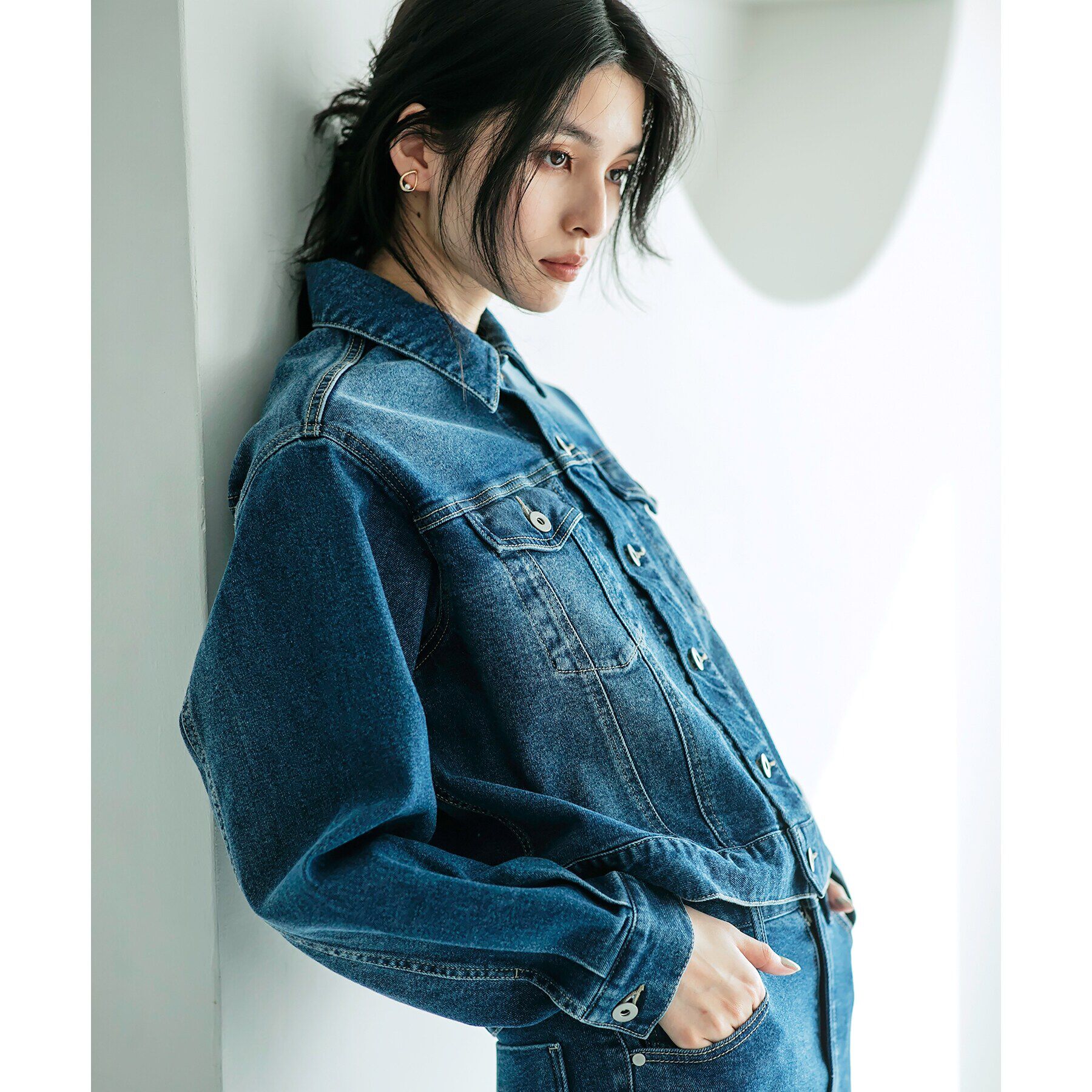 OPAQUE.CLIP「ストレッチデニムジャケット【洗濯機洗い可】」|デニムジャケット|