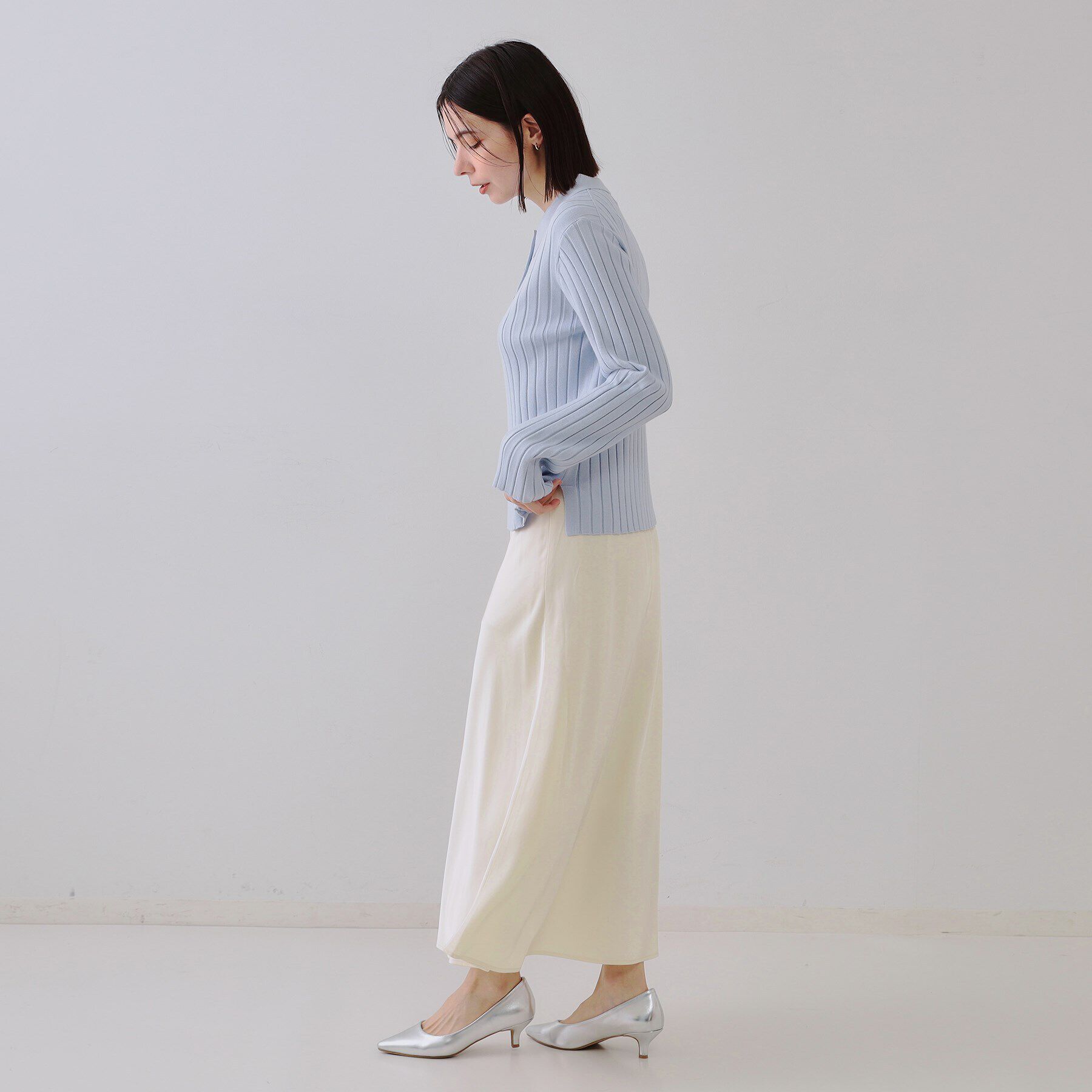 OPAQUE.CLIP「サテンナロースカート【洗濯機洗い可】」|スカート|