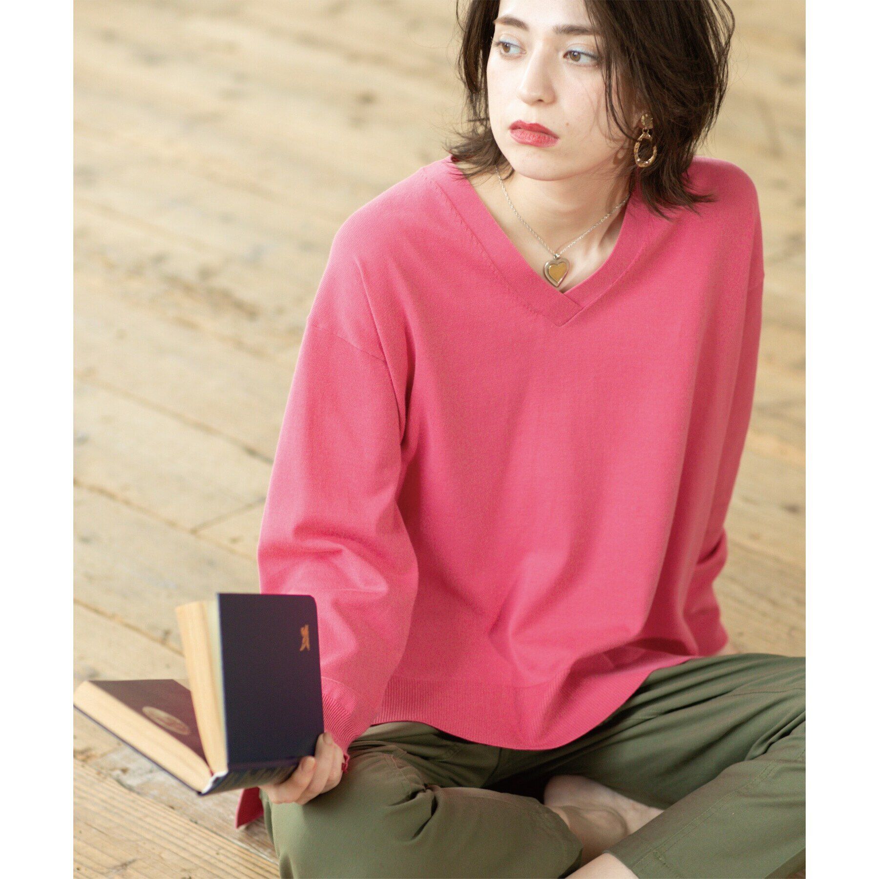 OPAQUE.CLIP「リラクシーVネックニット/オーガニックコツトン混【UV/洗濯機洗い可】」|ニット・セーター|