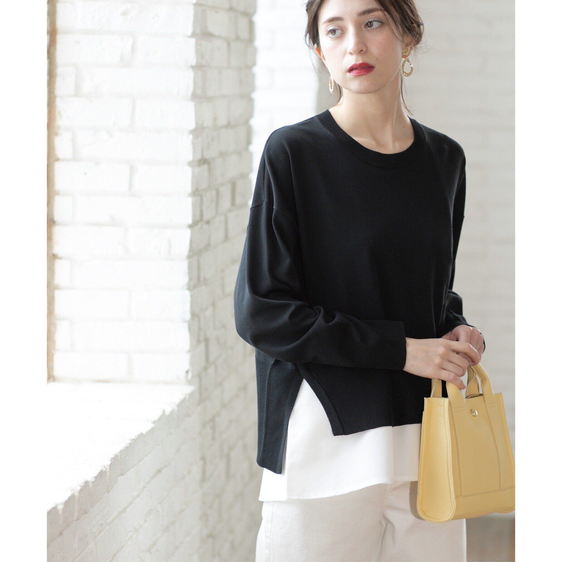 OPAQUE.CLIP「《ツインセット》ワイドニット&times;裾フレアタンクトップ【洗濯機洗い可/抗ピル】」|ニット・セーター|