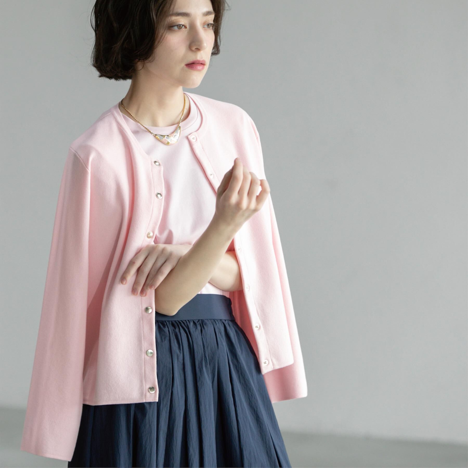 OPAQUE.CLIP「スナップボタンショートニットカーディガン【洗濯機洗い可】」|カーディガン|