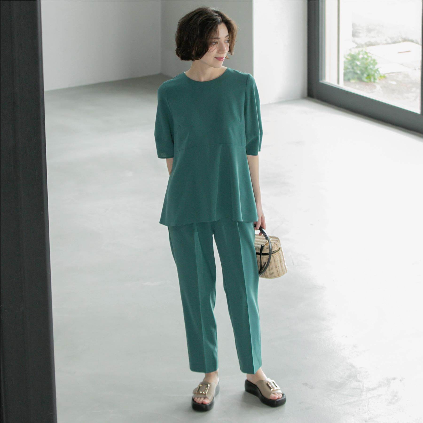 OPAQUE.CLIP「《6色展開》ストレッチペプラムブラウス/セットアップ対応【洗濯機洗い可/防シワ】」|シャツ・ブラウス|