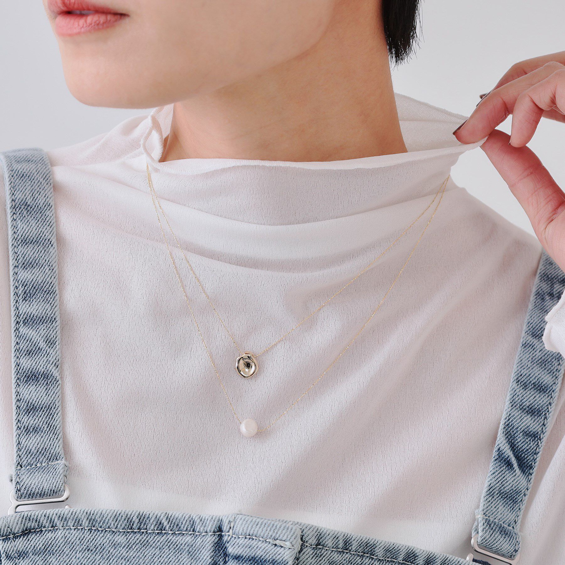 OPAQUE.CLIP「メタル&times;フェイクパール 2連ネックレス」|ネックレス|