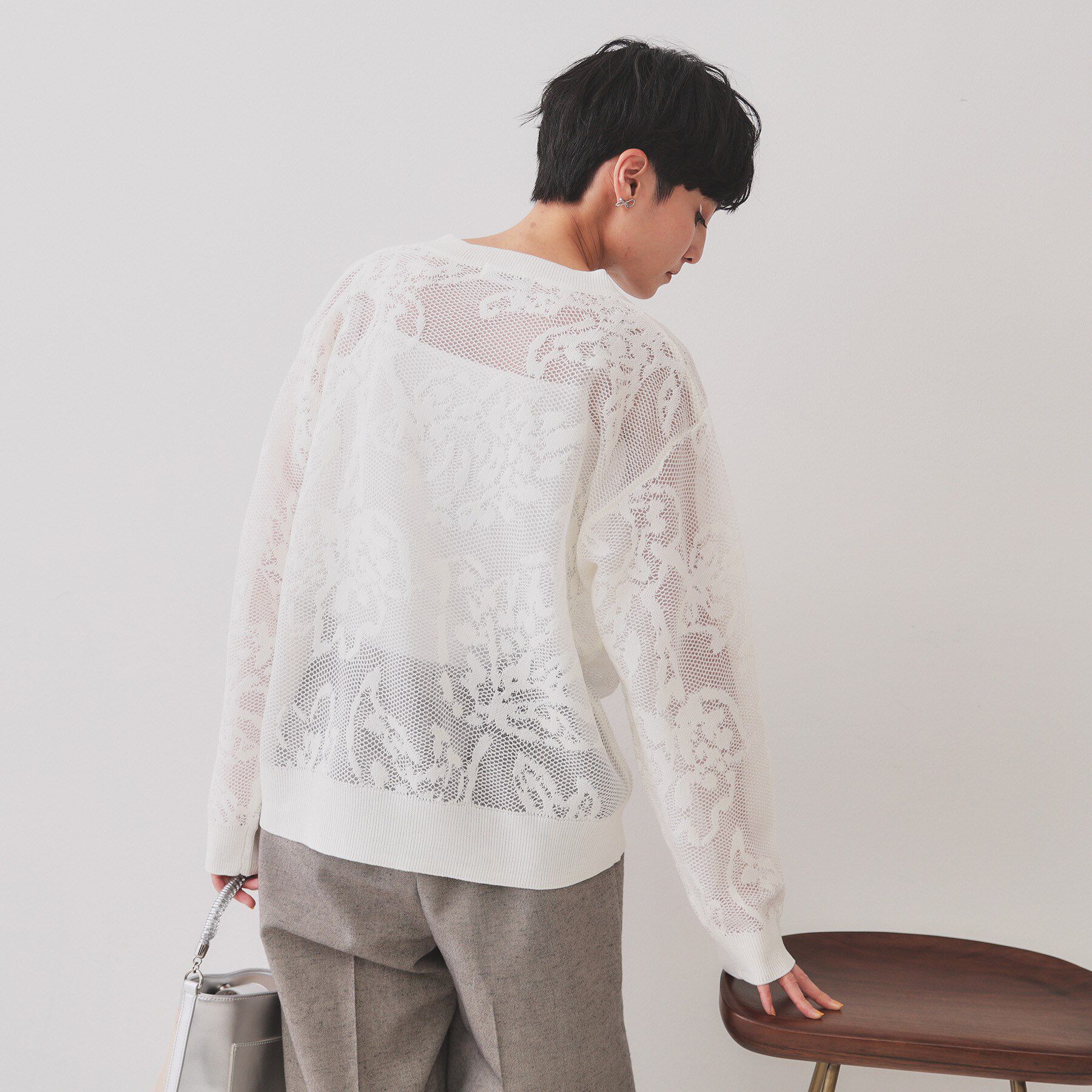 OPAQUE.CLIP「フワラー柄シアーメッシュニット【洗濯機洗い可】」|ニット・セーター|