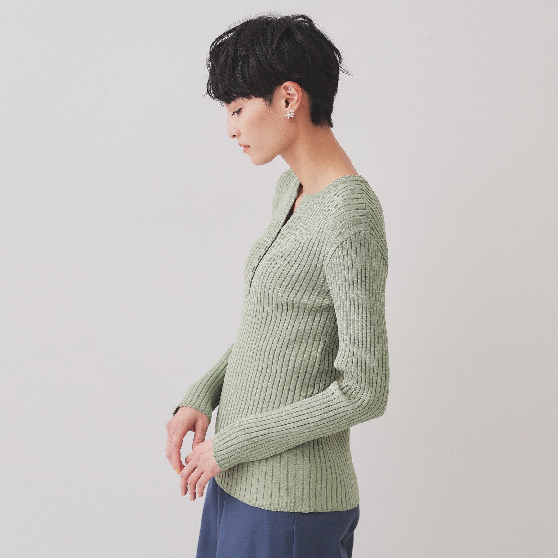 OPAQUE.CLIP「ヘンリーネックリブニット【洗濯機洗い可】」|ニット・セーター|