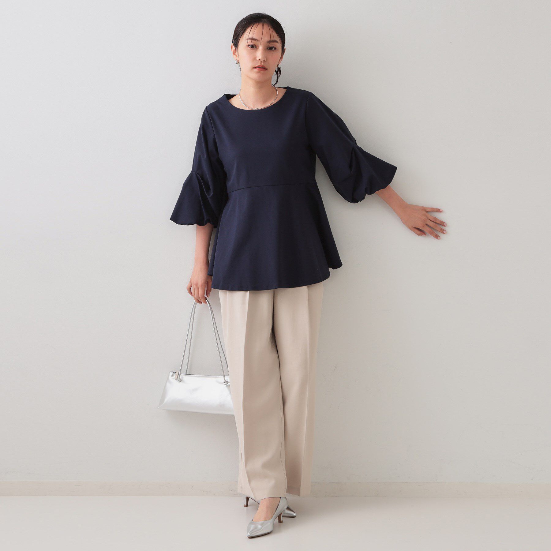 OPAQUE.CLIP「ボリュームスリーブペプラムトップス【洗濯機洗い可】」|Tシャツ・カットソー|