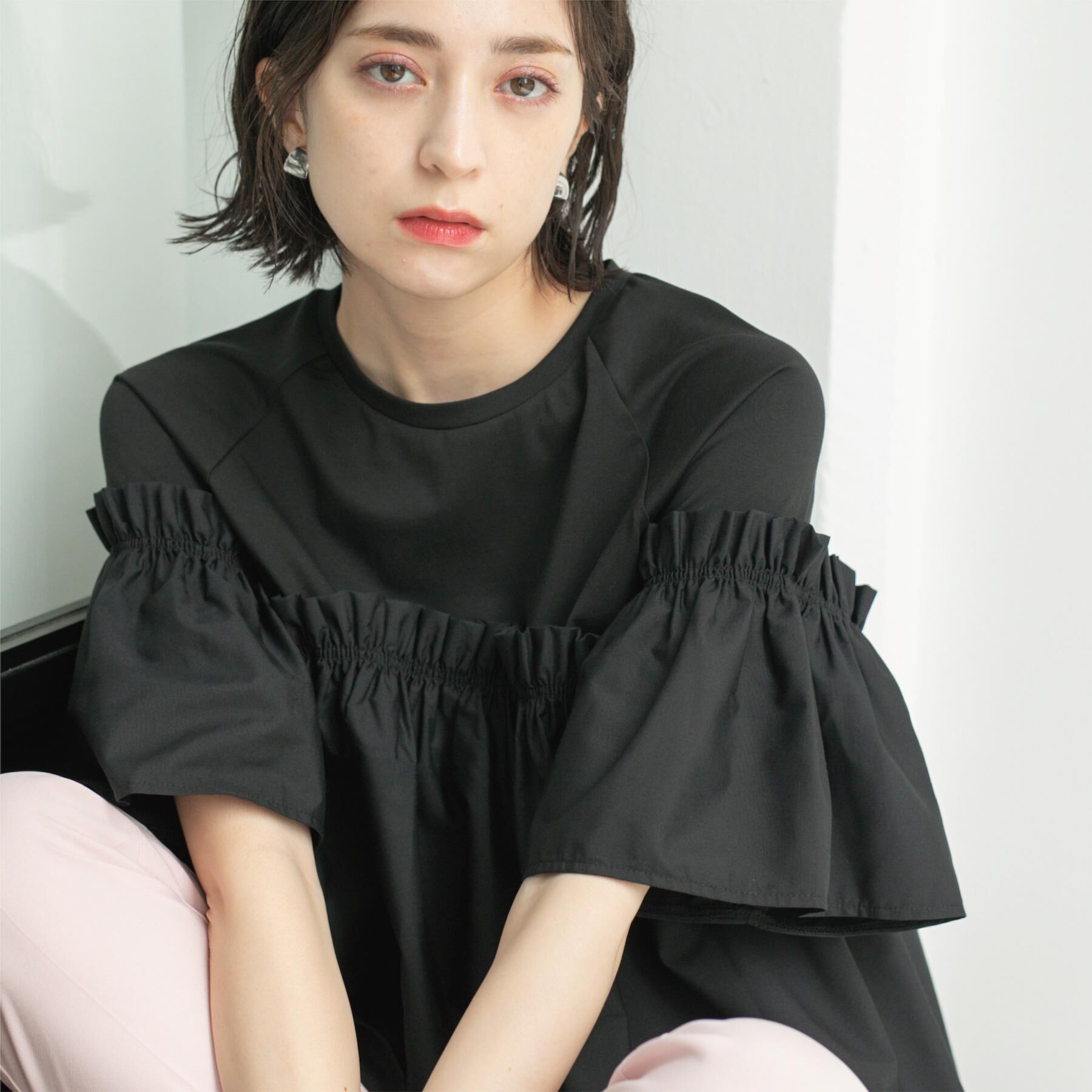 OPAQUE.CLIP「ギャザーフリルドッキングカットソー【洗濯機洗い可】」|Tシャツ・カットソー|