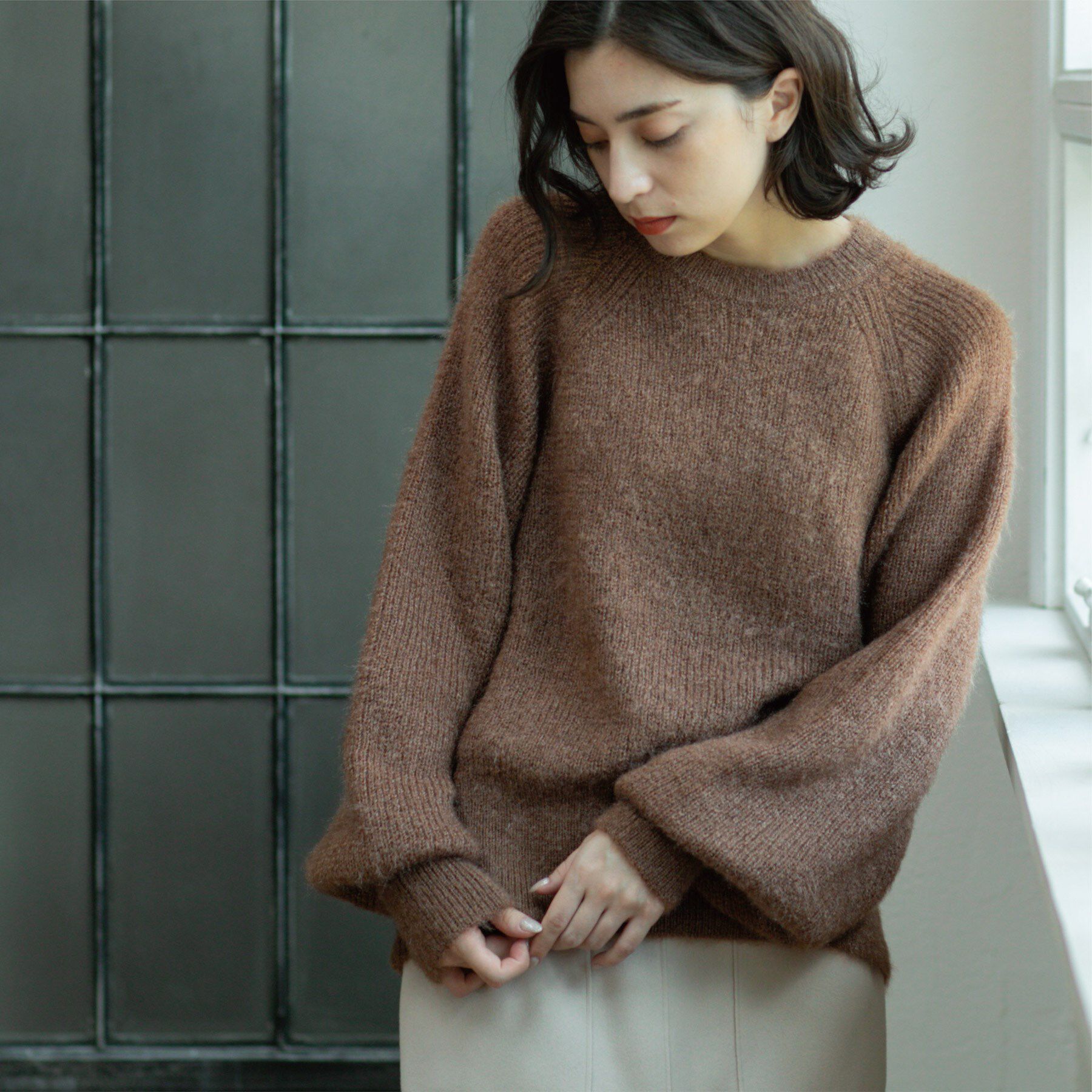 OPAQUE.CLIP「クリアシャギークルーネックニット【洗える】」|ニット・セーター|ブラウン(043)