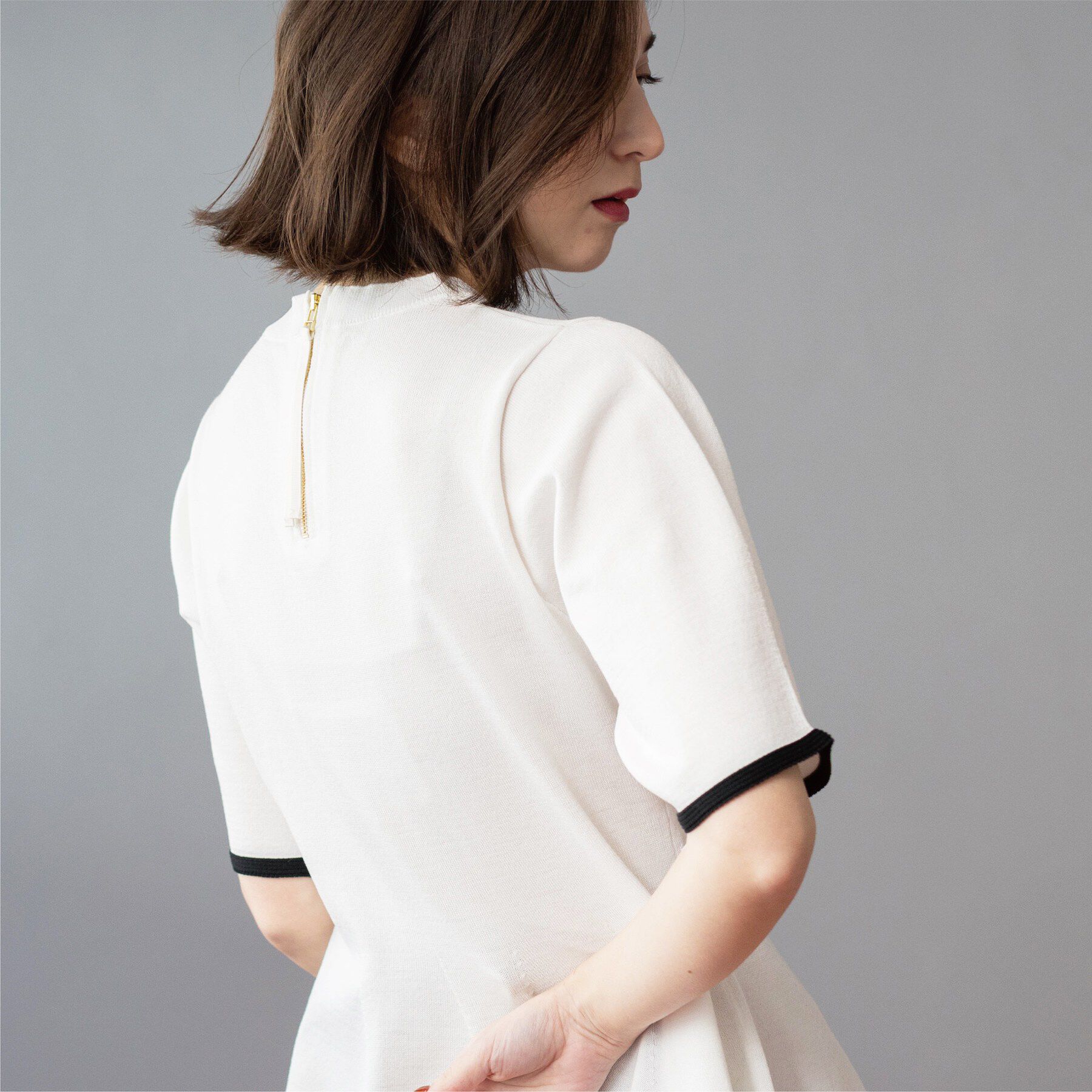 OPAQUE.CLIP「配色ライン ペプラムニット」|ニット・セーター|