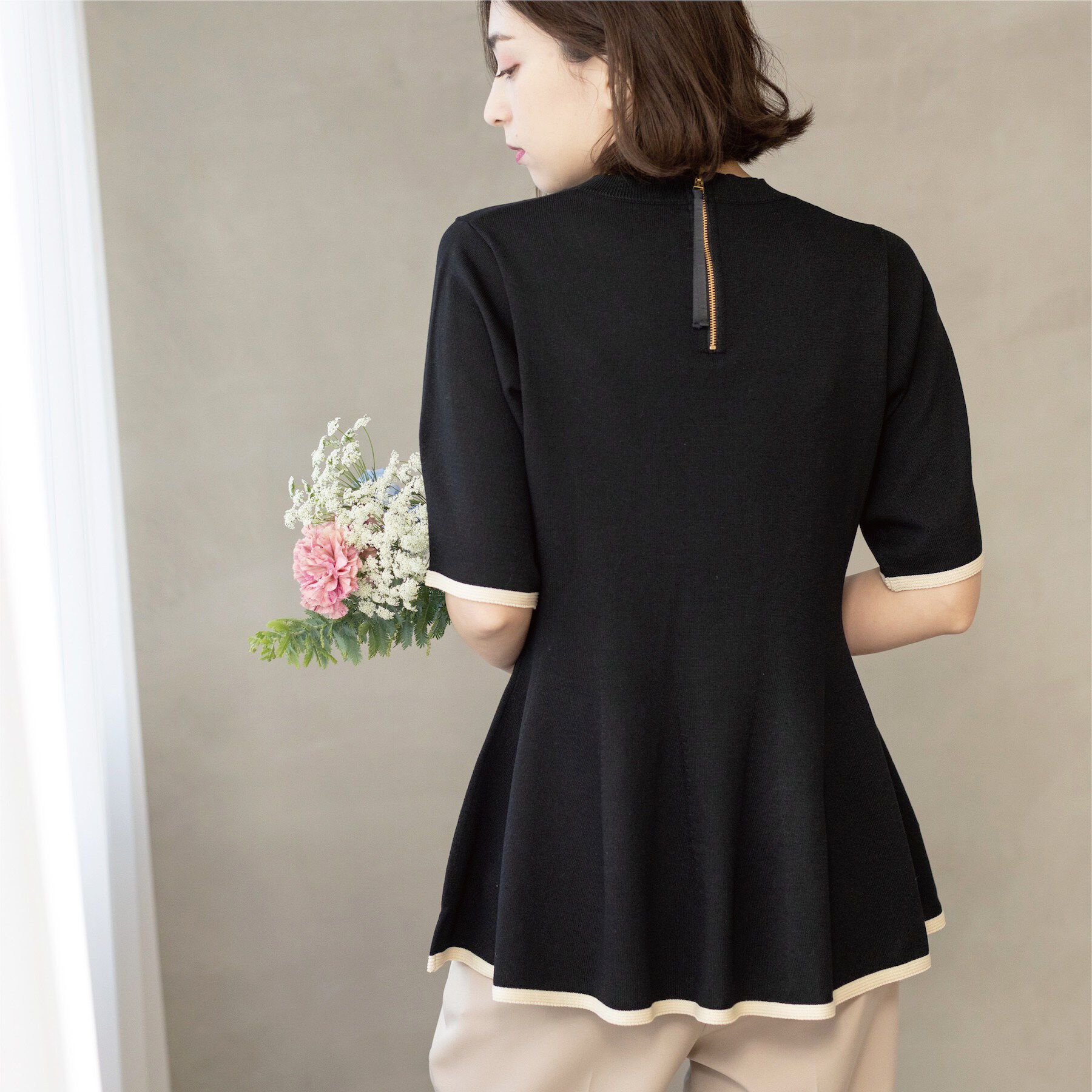 OPAQUE.CLIP「配色ライン ペプラムニット」|ニット・セーター|