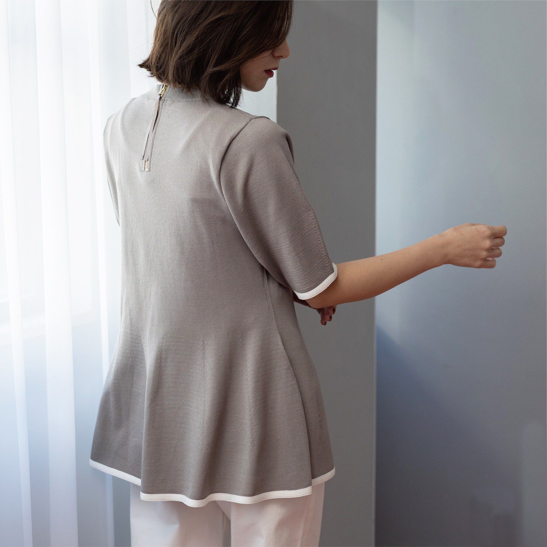 OPAQUE.CLIP「配色ライン ペプラムニット」|ニット・セーター|