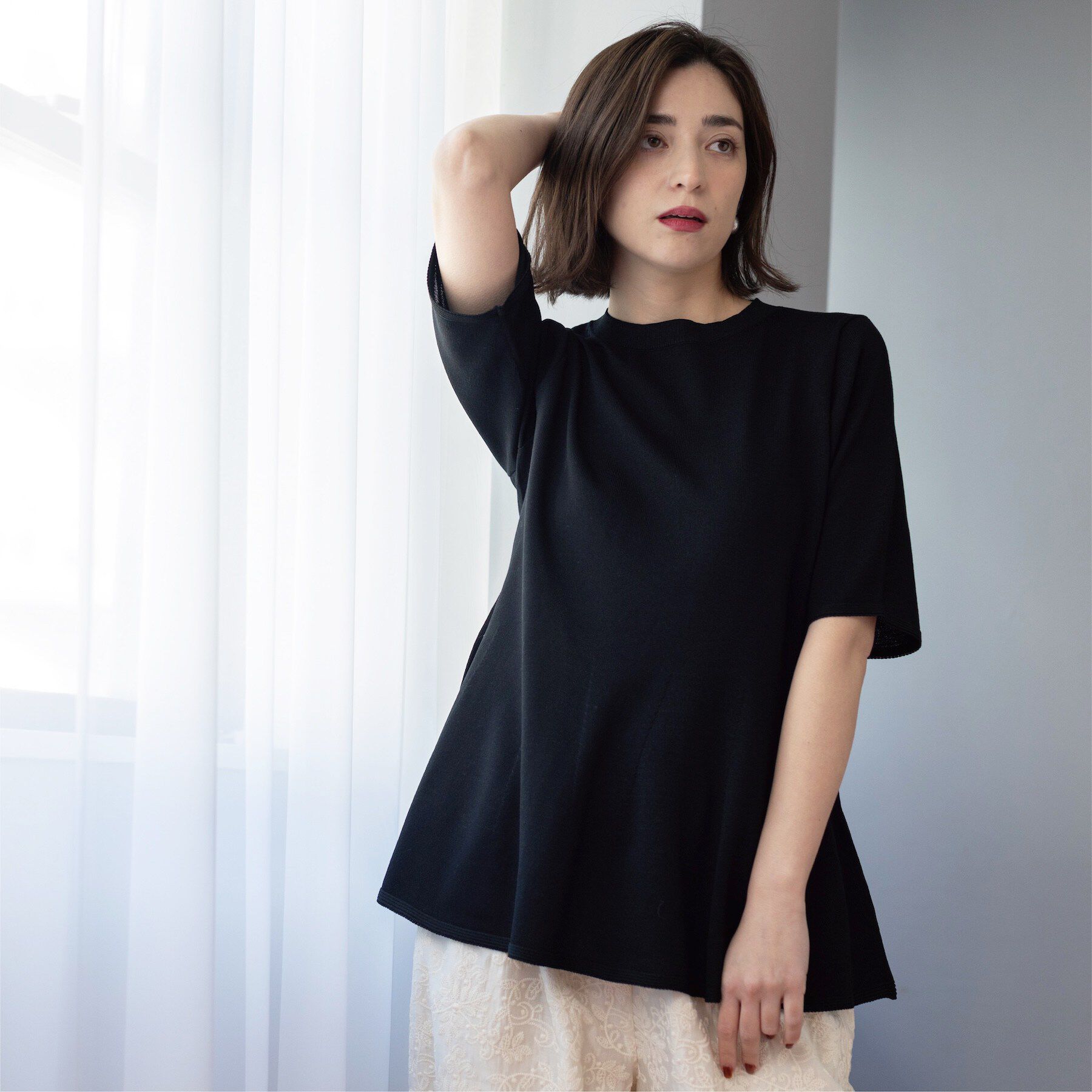 OPAQUE.CLIP「配色ライン ペプラムニット」|ニット・セーター|