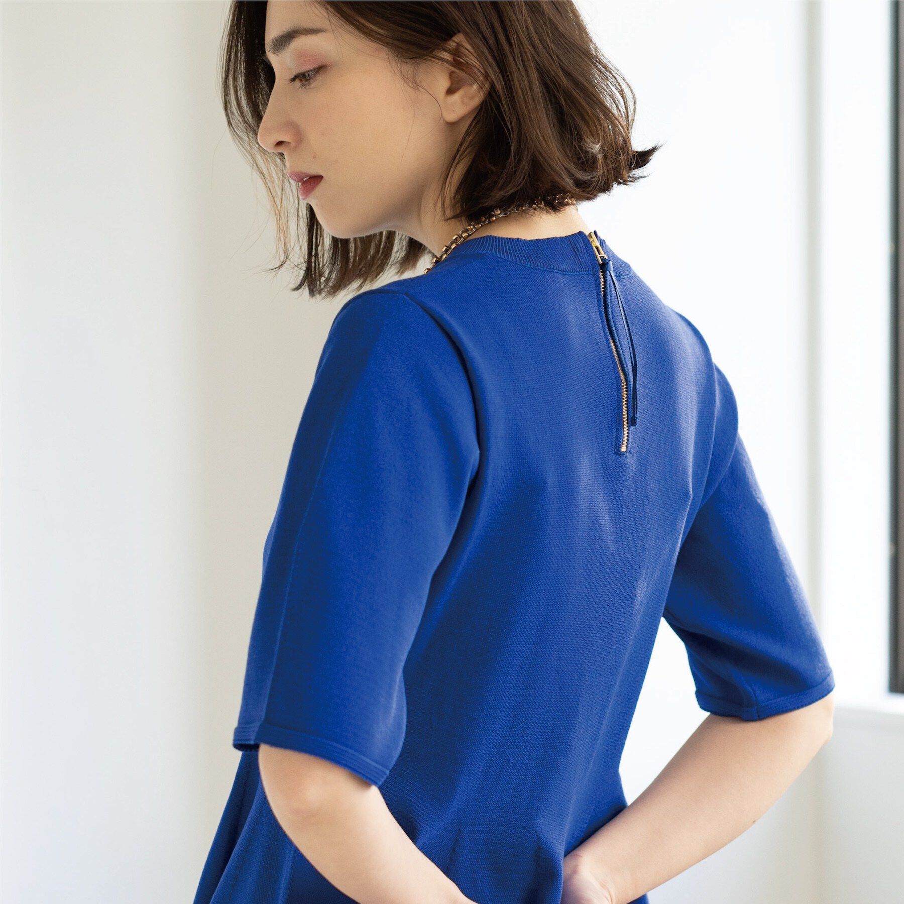 OPAQUE.CLIP「配色ライン ペプラムニット」|ニット・セーター|