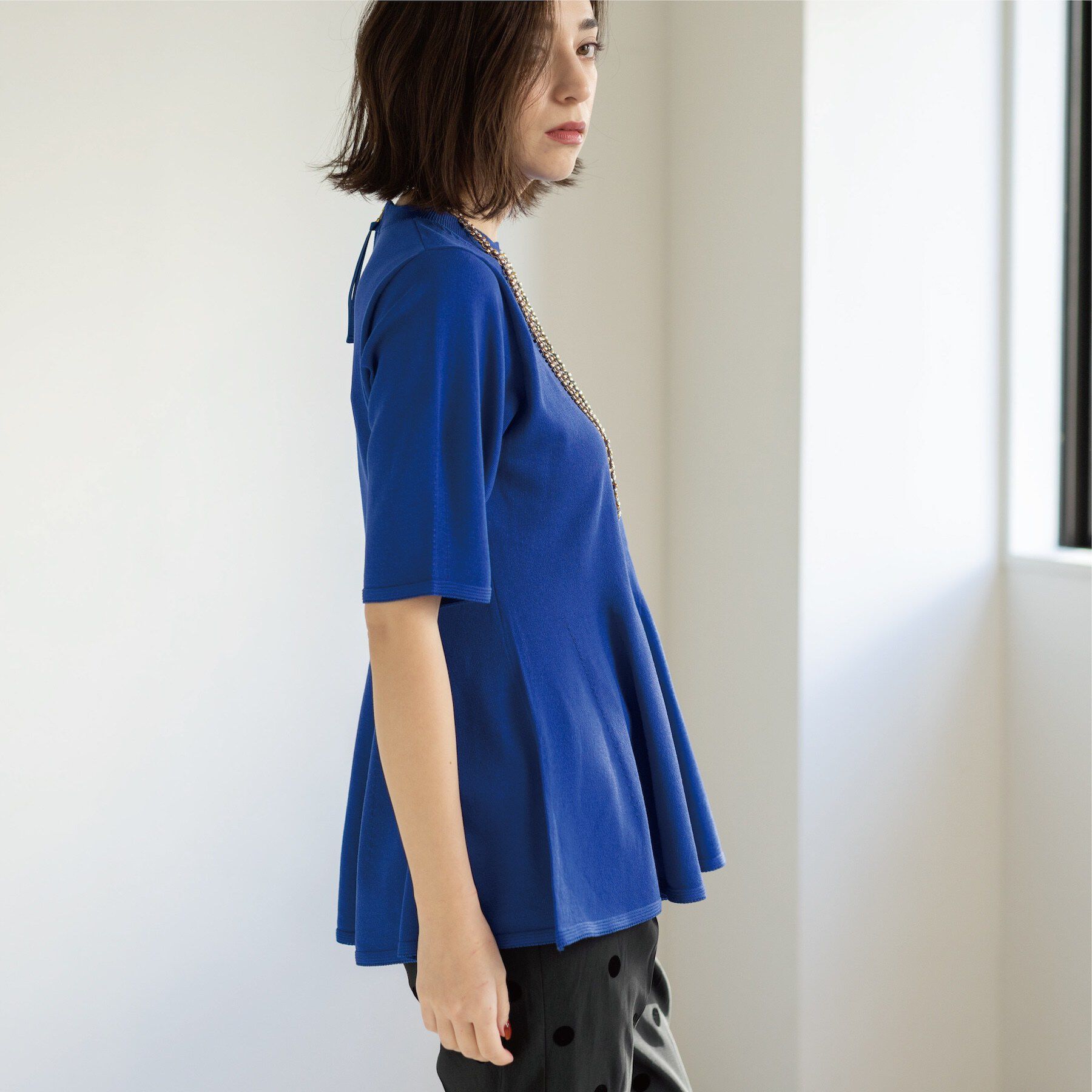 OPAQUE.CLIP「配色ライン ペプラムニット」|ニット・セーター|