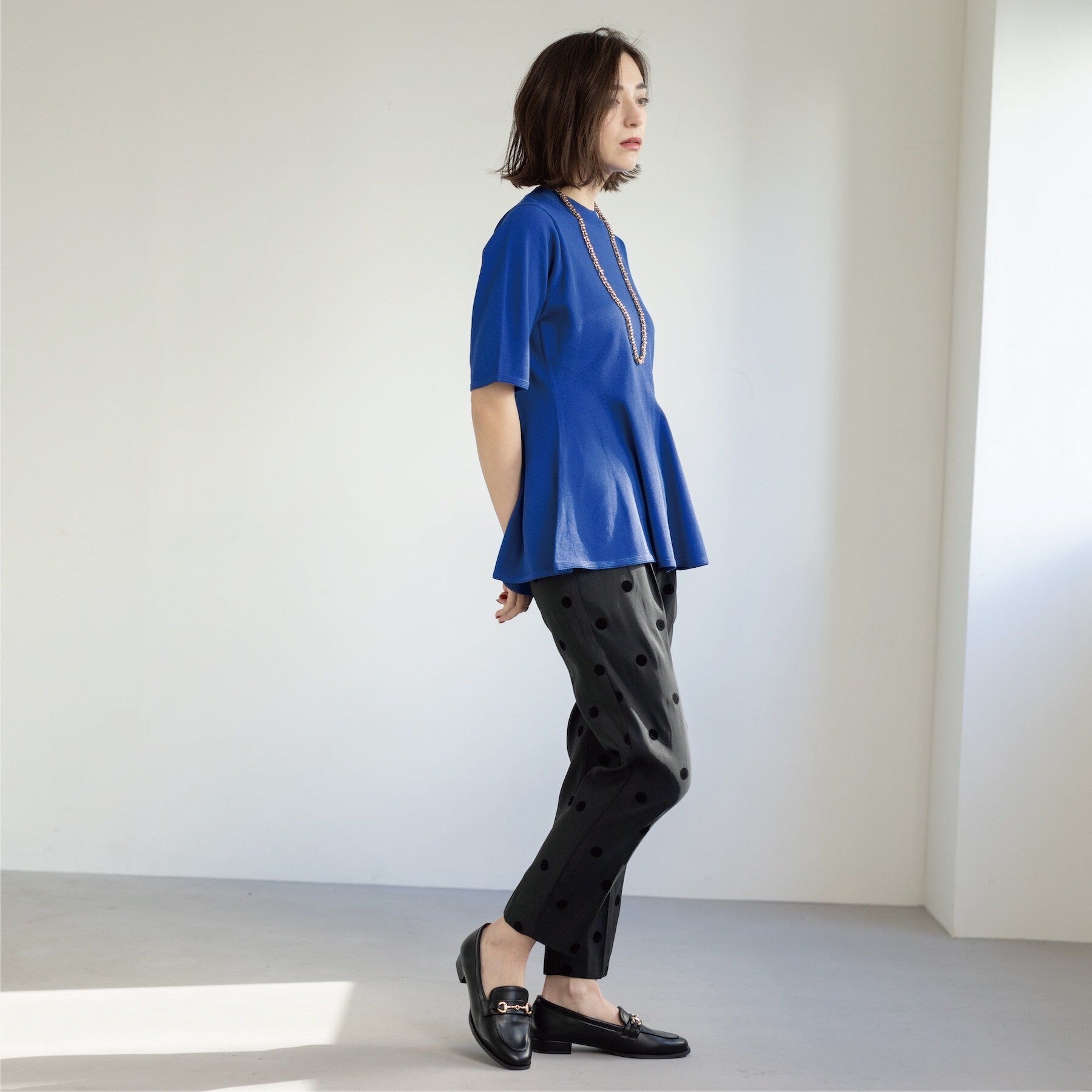 OPAQUE.CLIP「配色ライン ペプラムニット」|ニット・セーター|