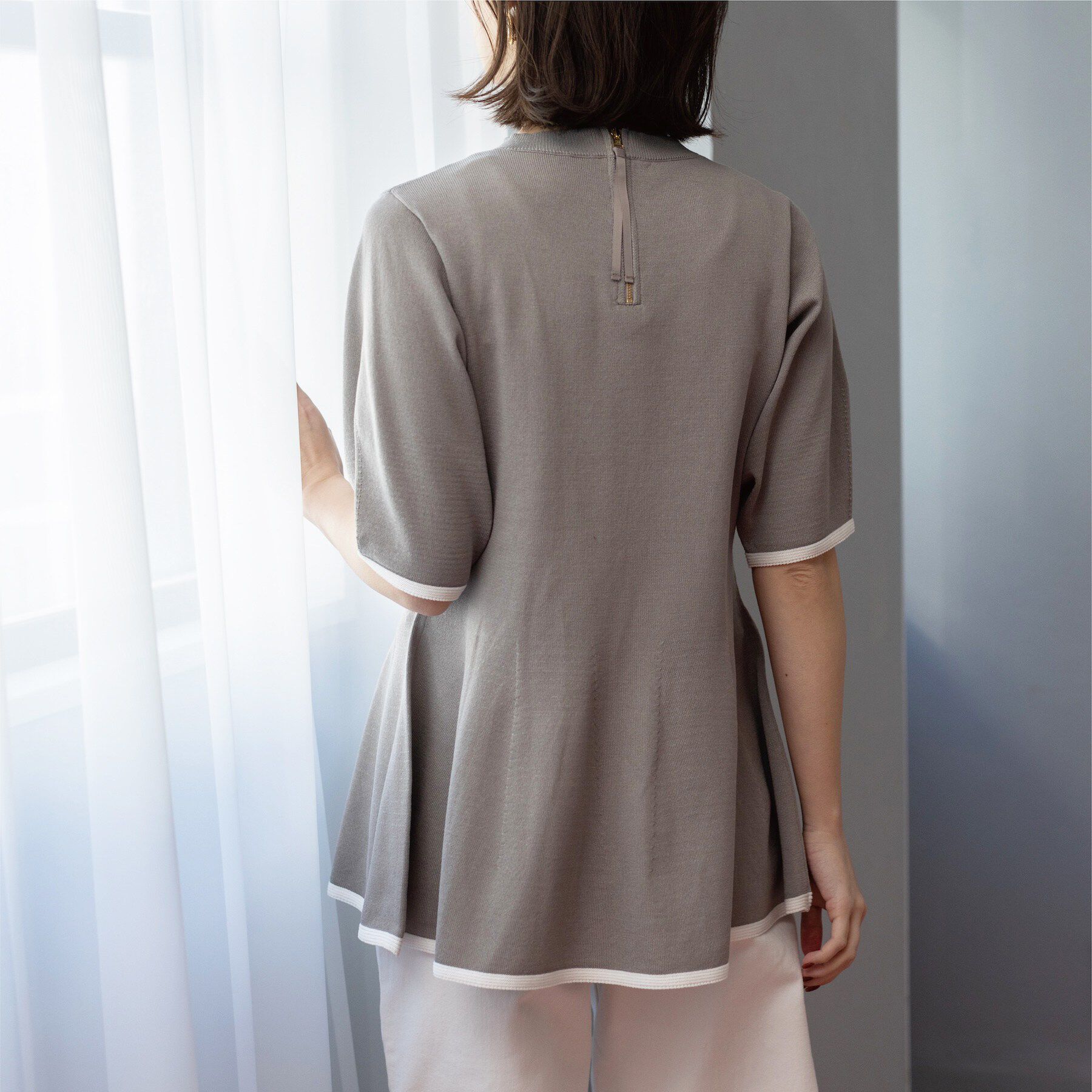 OPAQUE.CLIP「配色ライン ペプラムニット」|ニット・セーター|