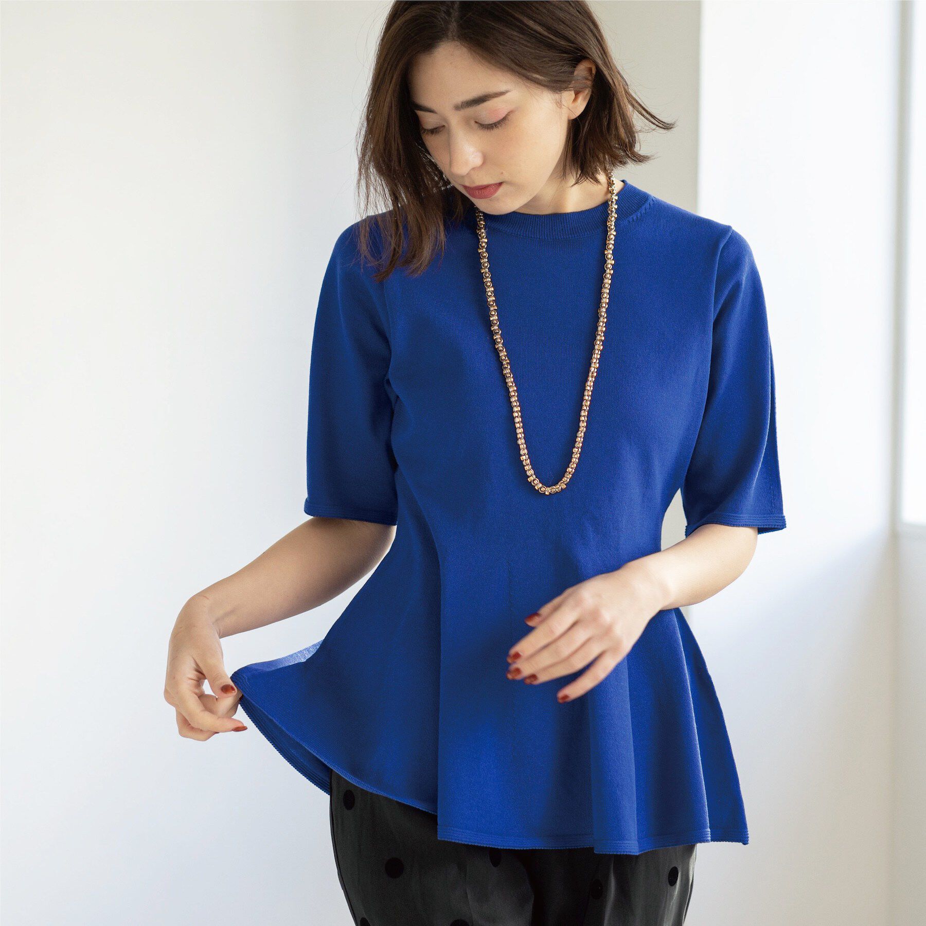 OPAQUE.CLIP「配色ライン ペプラムニット」|ニット・セーター|ブルー(093)