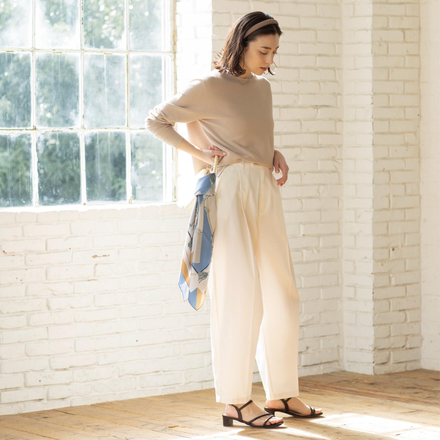 OPAQUE.CLIP「ボートネックガーターニット/オーガニックコットン混【洗濯機OK/UVケア】《6col》」|ニット・セーター|