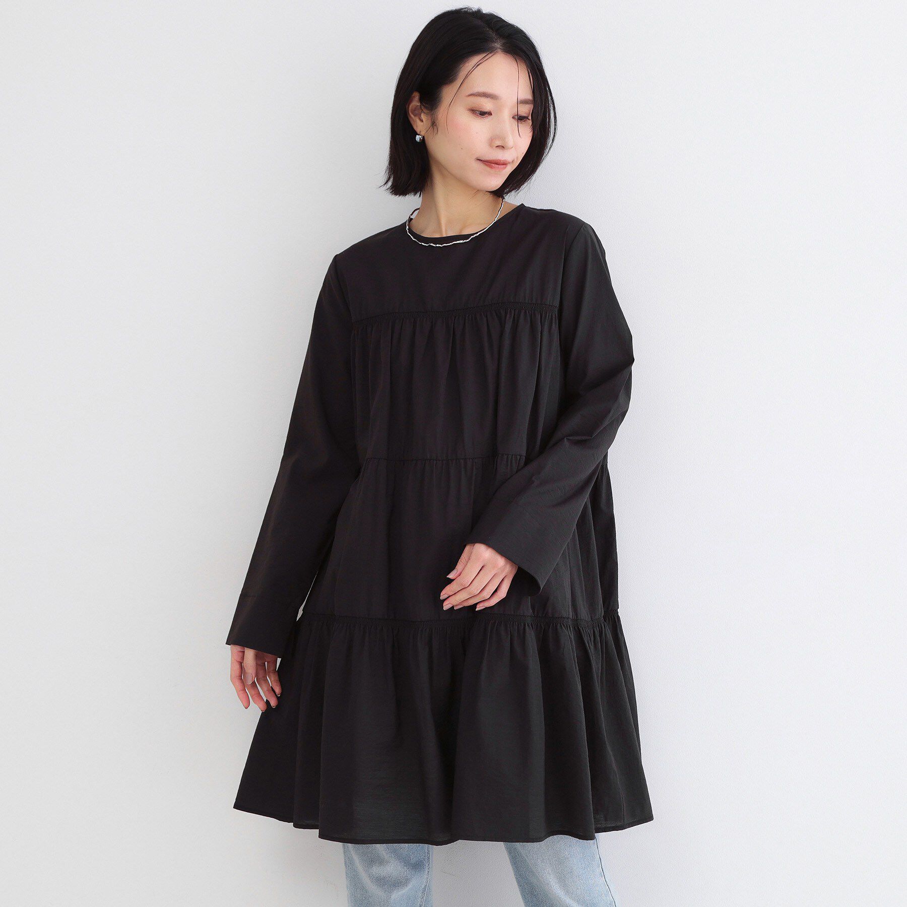 OPAQUE.CLIP「ティアードミニワンピース【洗濯機OK】」|ワンピース|ブラック(019)