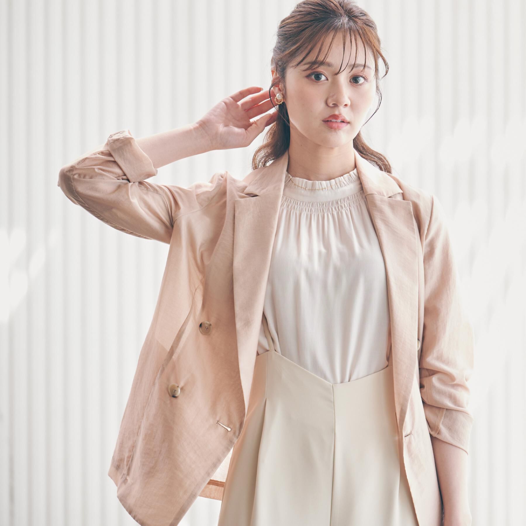 Couture broach「【オシャレな透け感・通勤】シアージャケット」|テーラードジャケット|ピンクベージュ(05