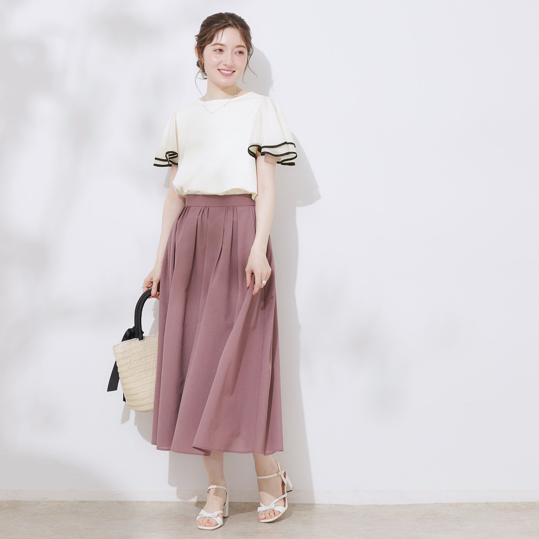 Couture broach「【マシンウォッシャブル・UVケア・接触冷感・二の腕カバー】配色フレアドッキングカットソー」|Tシャツ・カットソー|