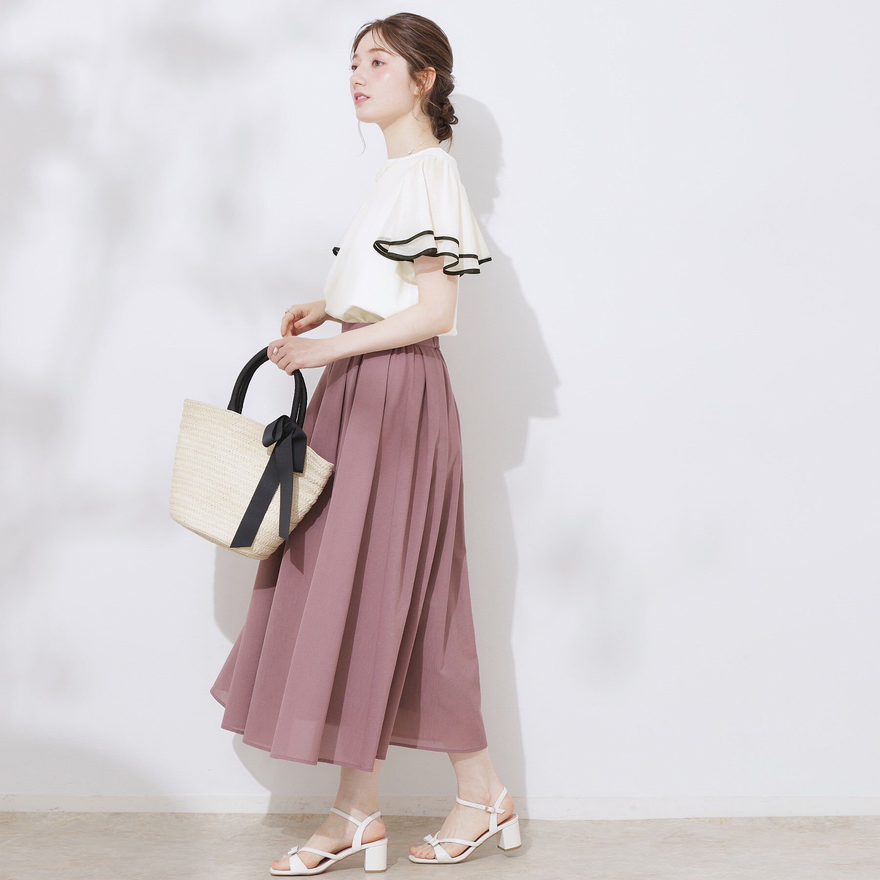 Couture broach「【マシンウォッシャブル・UVケア・接触冷感・二の腕カバー】配色フレアドッキングカットソー」|Tシャツ・カットソー|